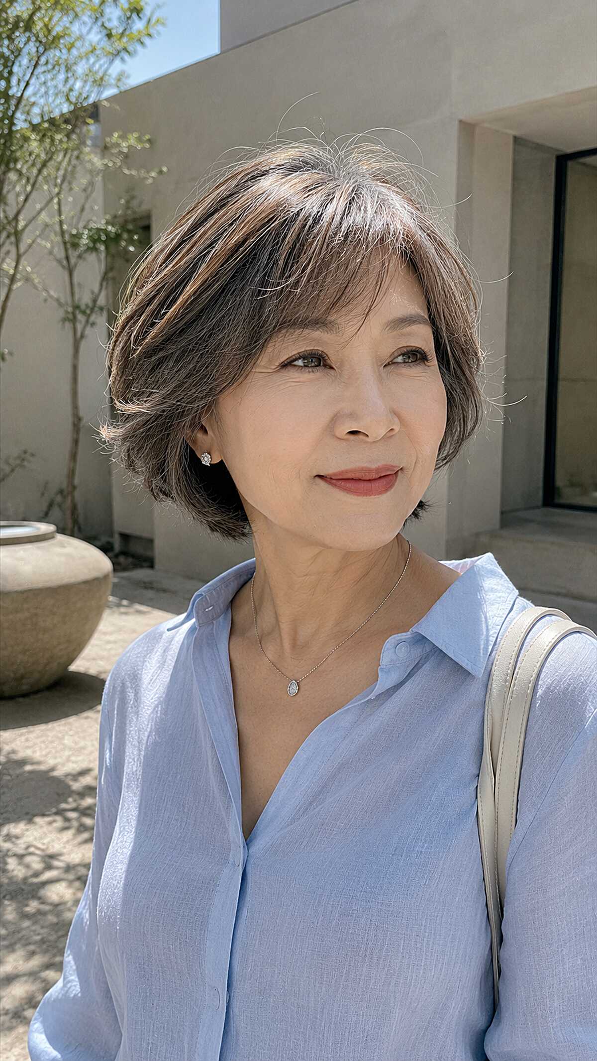 Soft Layered Bob with Natural Silver Blending