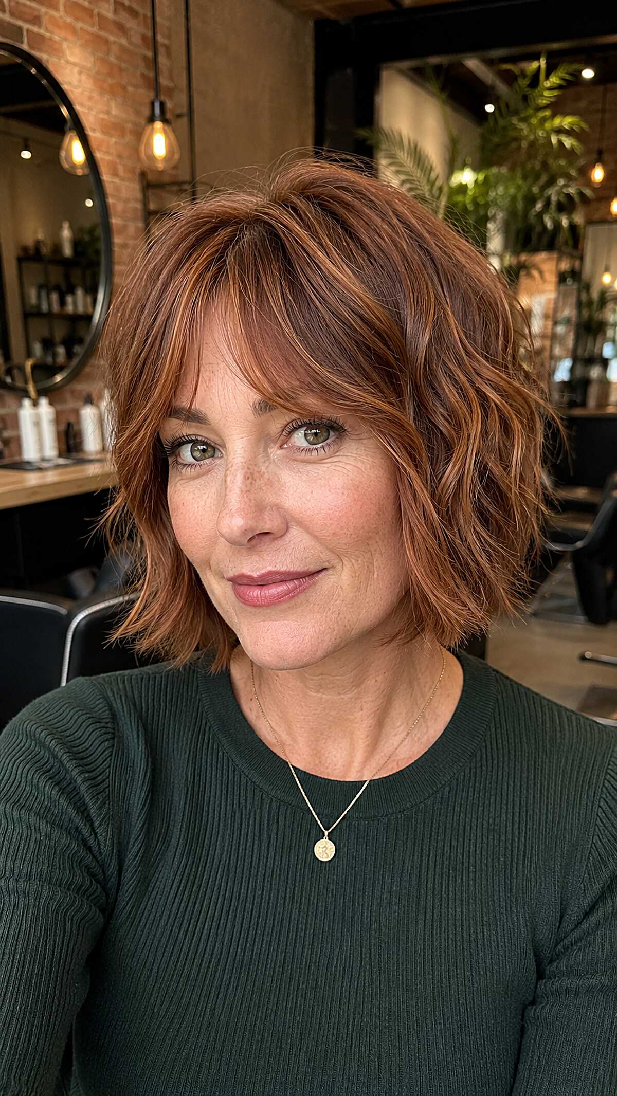Textured Copper Bob with Curtain Bangs