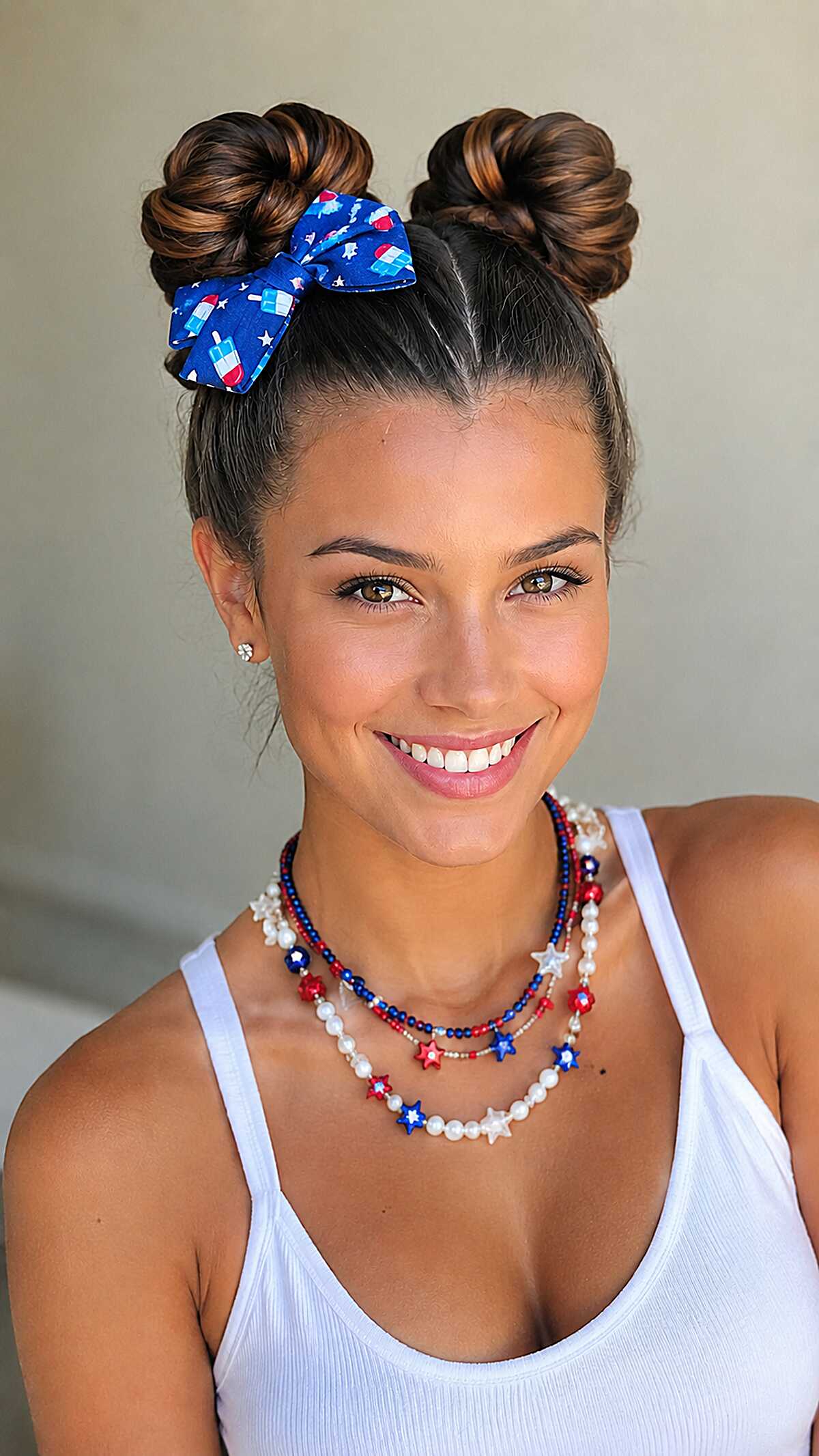 Twisted Double Space Buns with Popsicle Print Bow