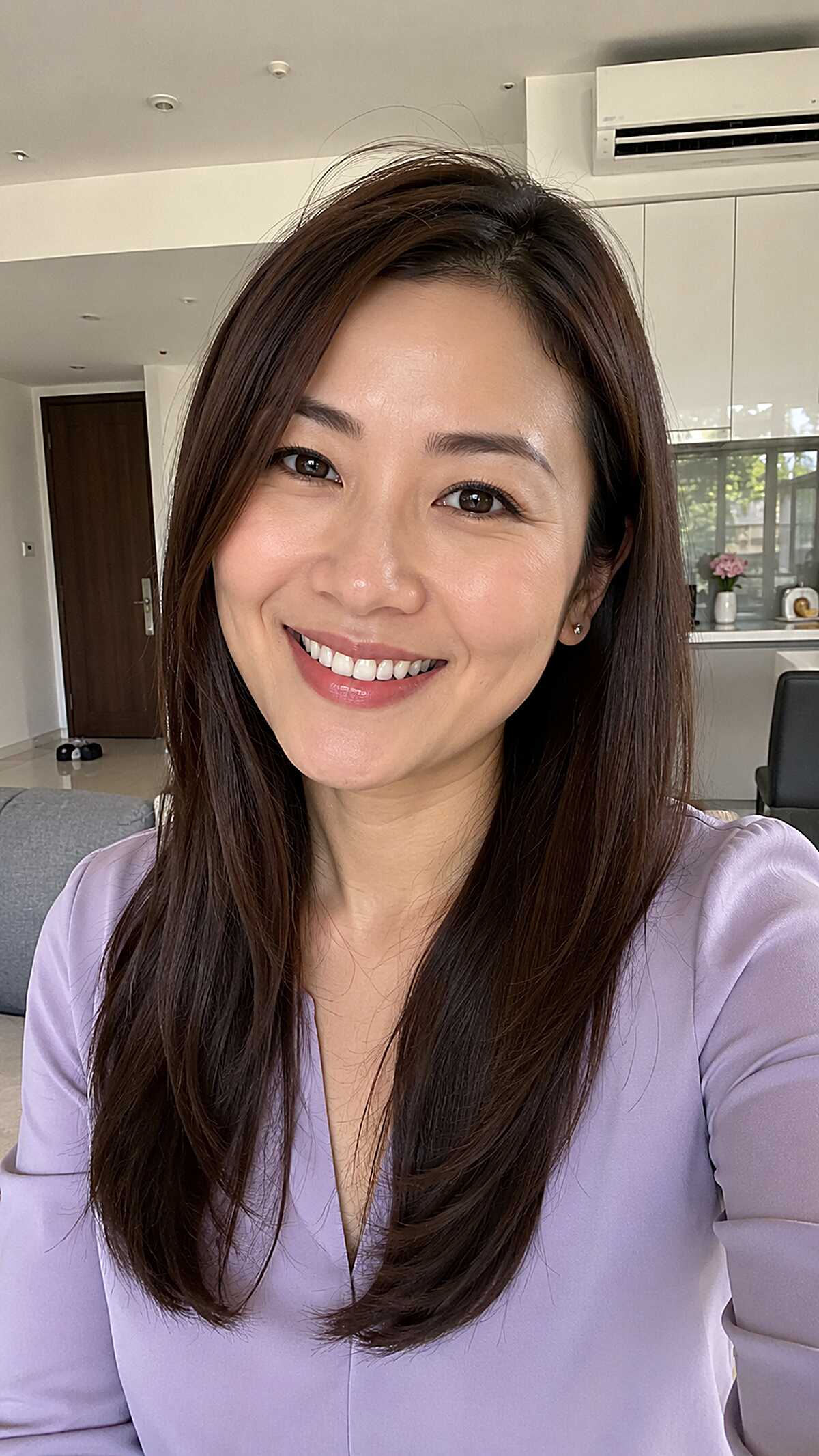 Warm Brunette Mid-Length with Soft Face Framing