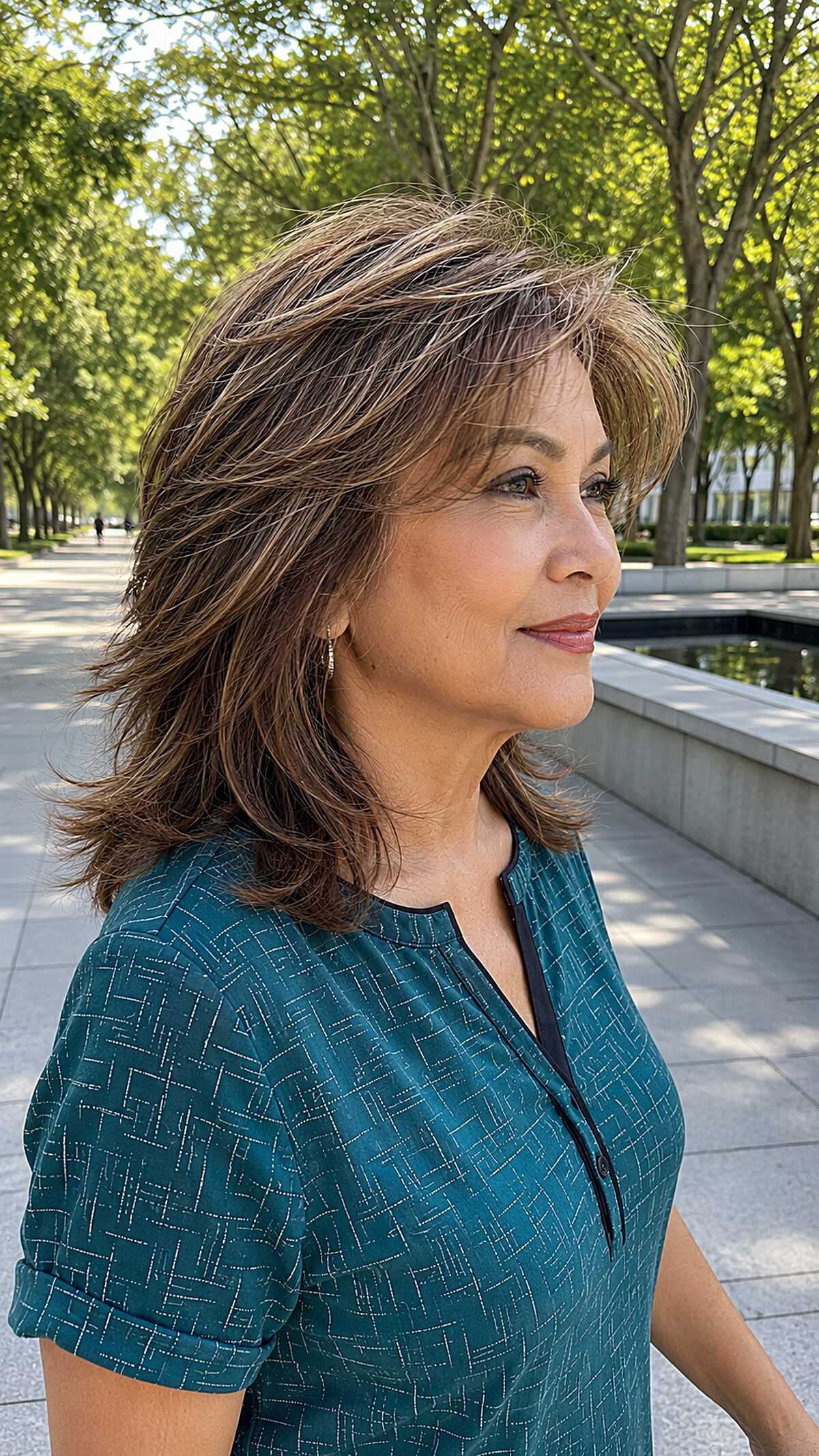 Medium windswept shag with highlighted layers