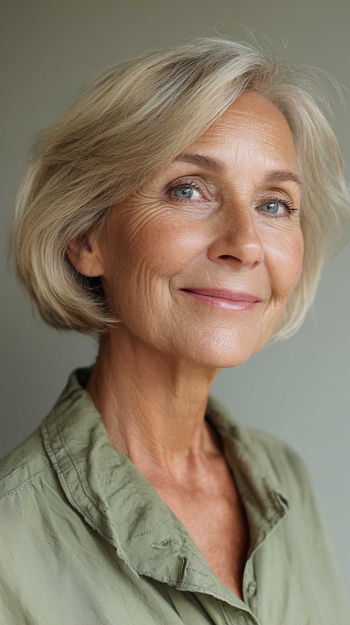 Ash Blonde Jaw-Length Bob with Soft Side Part