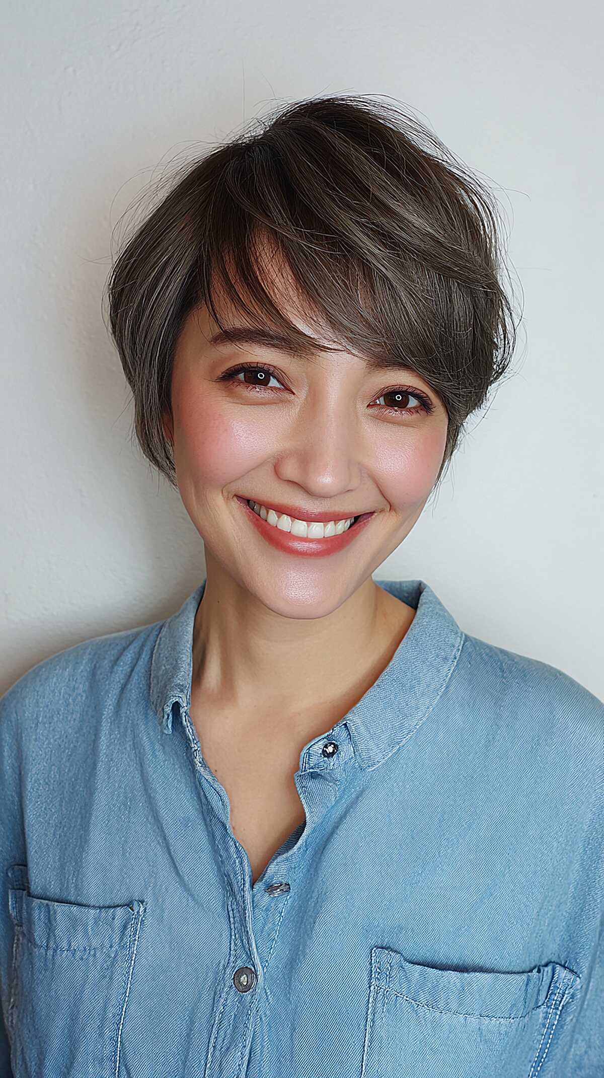 Ash Brunette Pixie with Airy Rounded Layers