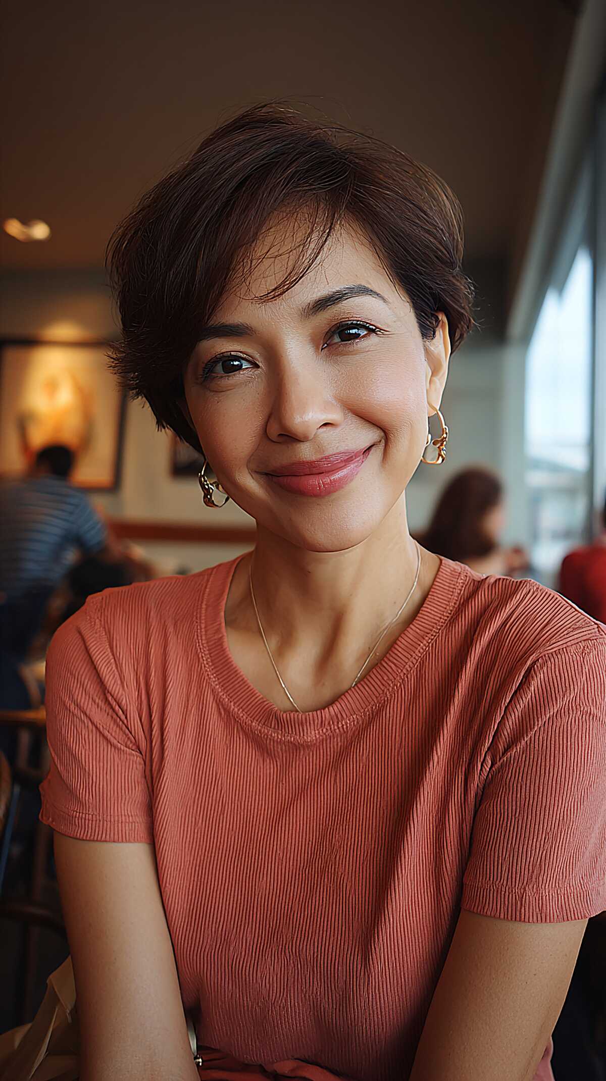 Brunette Piecey Pixie with Forward-Swept Top Layers