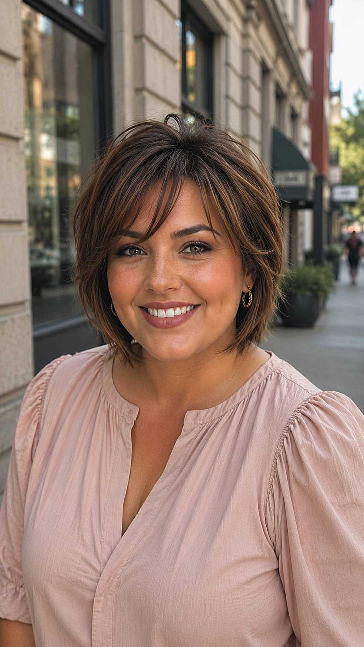 Short choppy shag with highlights and wispy bangs