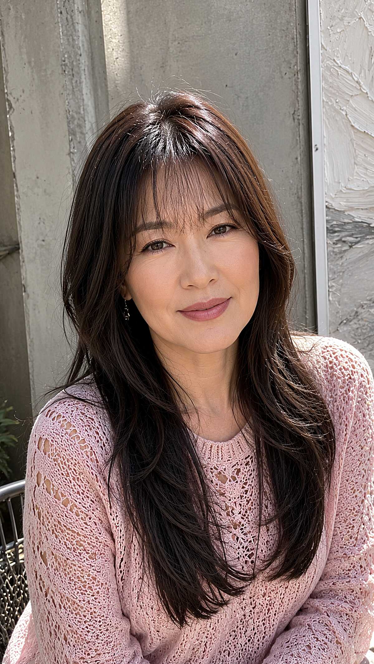 Dark Brunette Butterfly Cut with Wispy See-Through Bangs