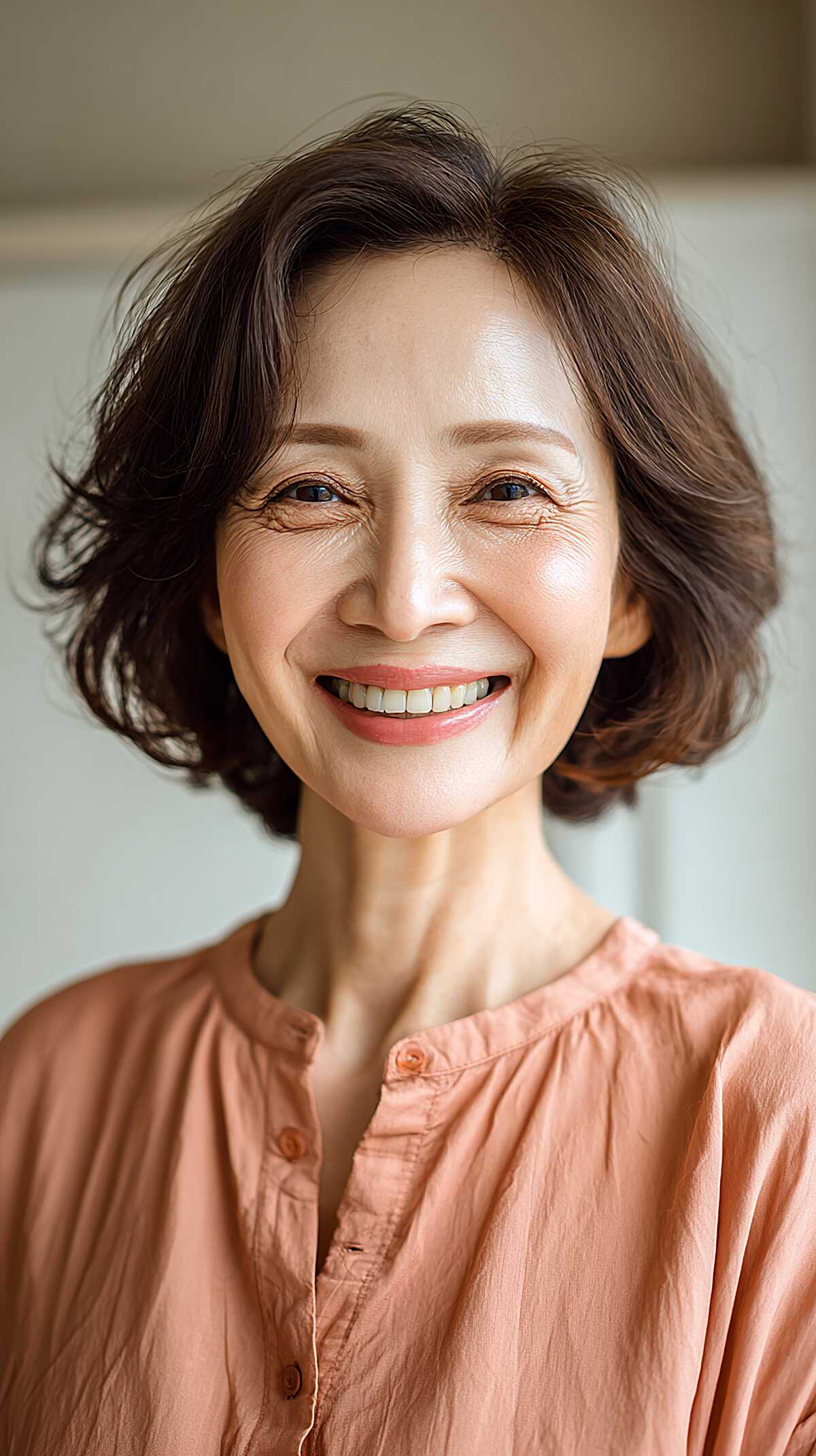 Dark Brunette Chin-Length Bob with Soft Natural Wave