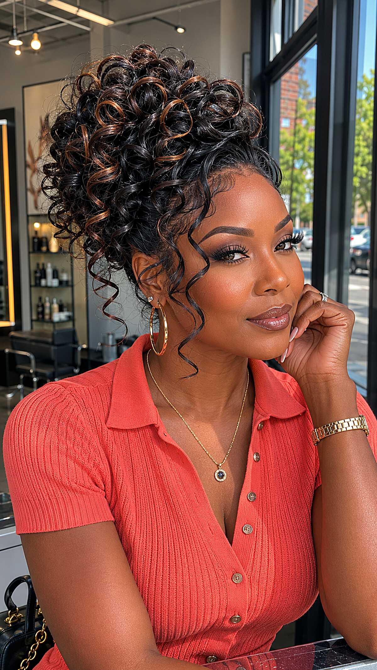 Defined Spiral Puff with Copper Accent Curls