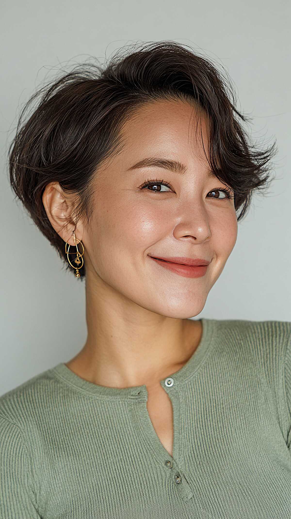 Feathered Dark Pixie with Side-Swept Movement