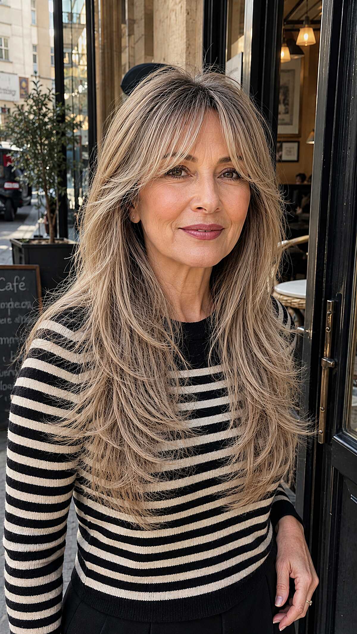 Feathered Layers with Wispy Curtain Bangs in Dimensional Blonde