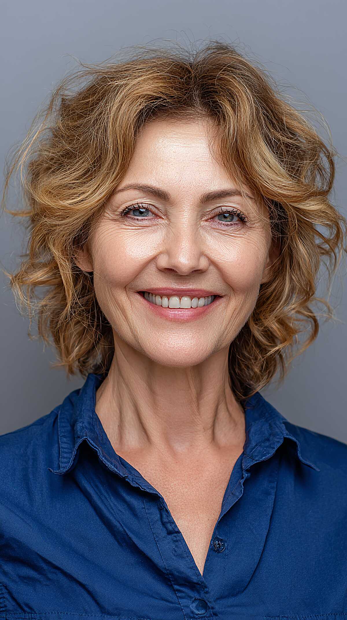 Golden Blonde Chin-Length Curly Layers with Lived-In Texture