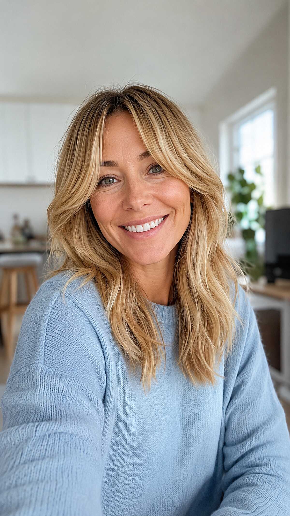 Lived-In Blonde Waves with Curtain Fringe