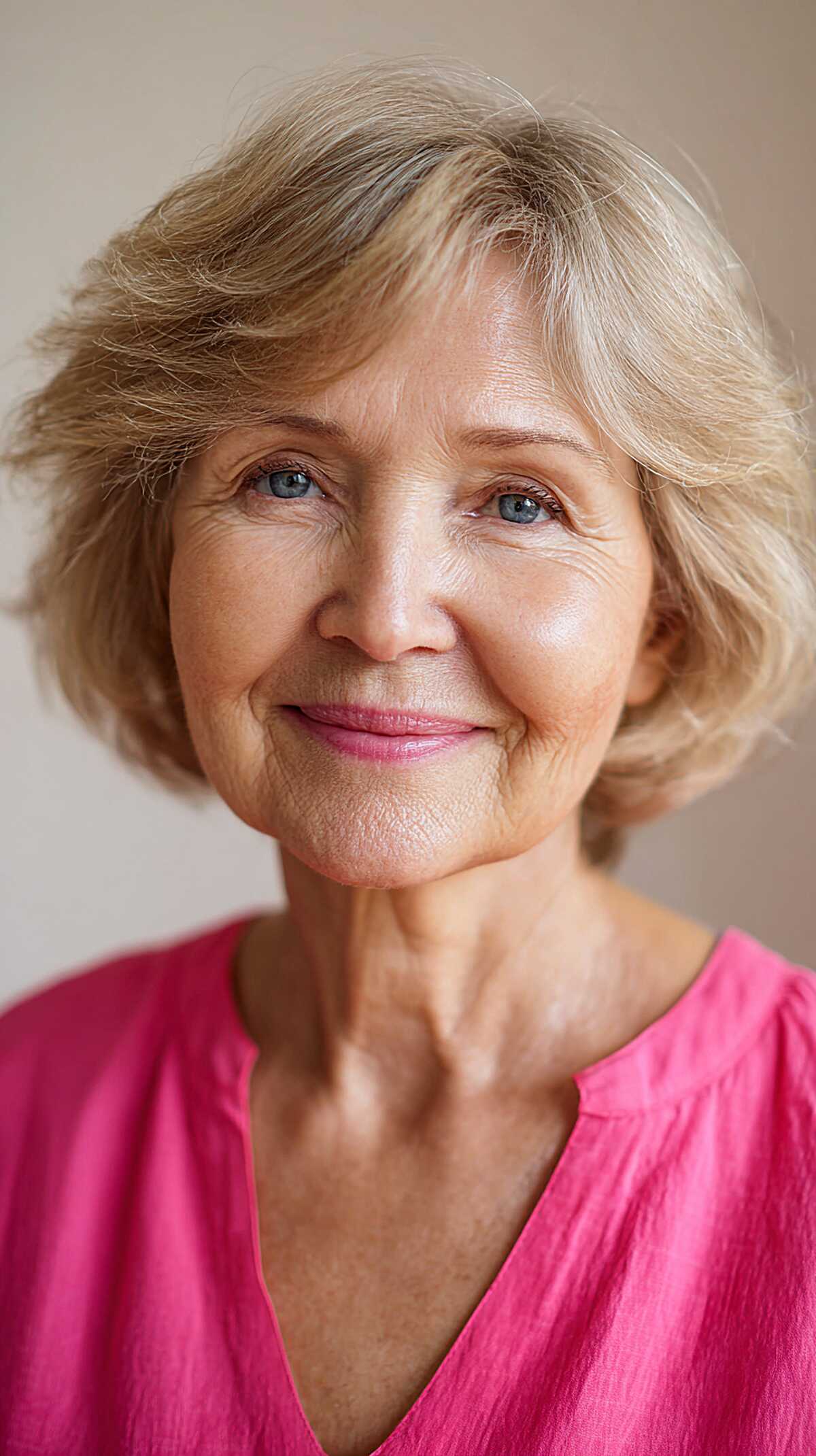 Sandy Blonde Chin-Length Bob with Soft Flyaway Layers