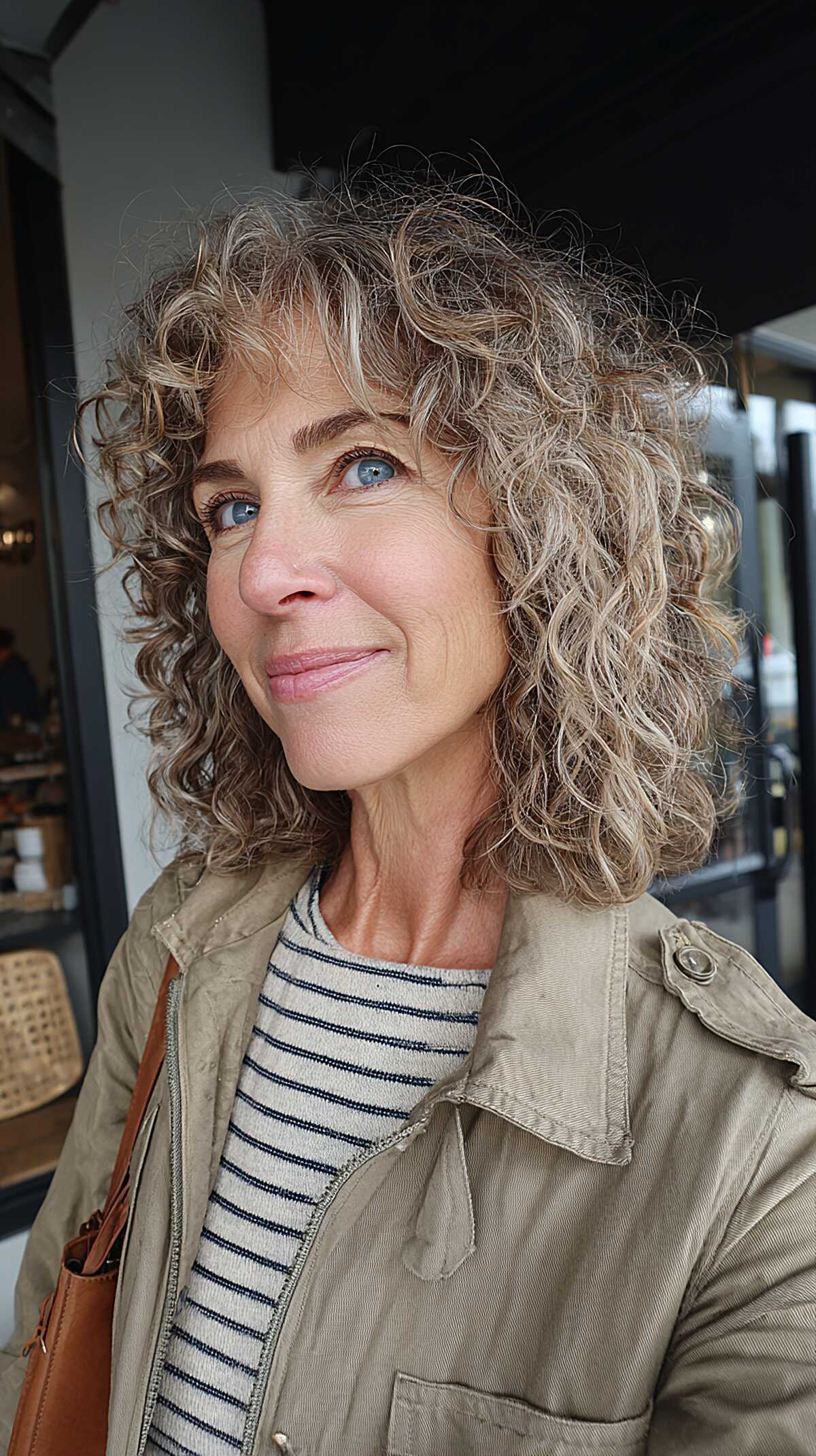 Sandy Blonde Curly Shag with Natural Silver Threading