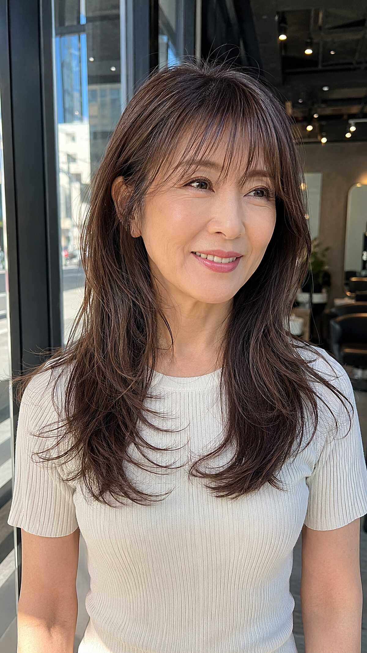 Soft Shaggy Layers with Airy Fringe in Dark Chocolate Brown