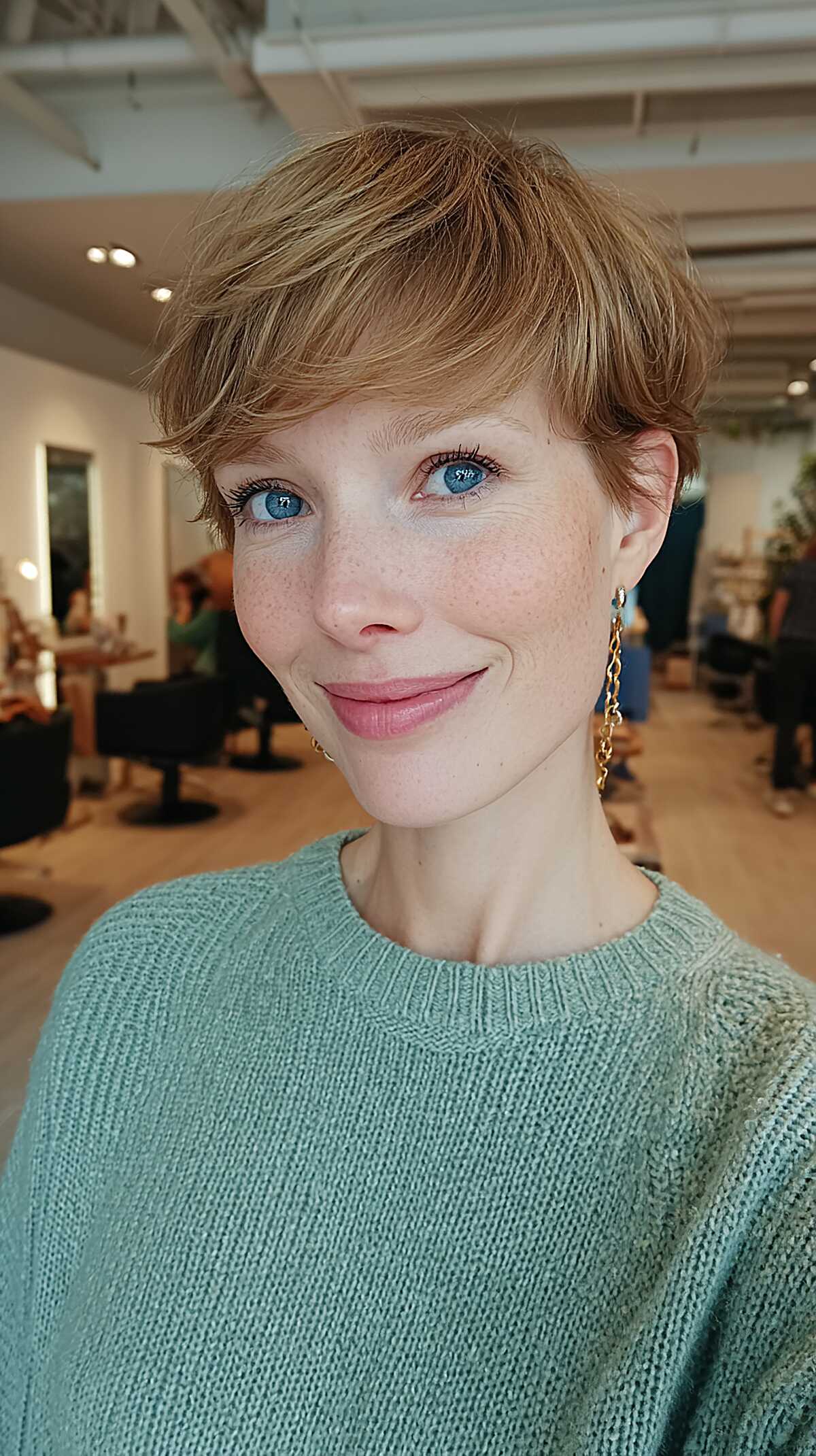 Strawberry Blonde Cropped Pixie with Soft Layered Fringe