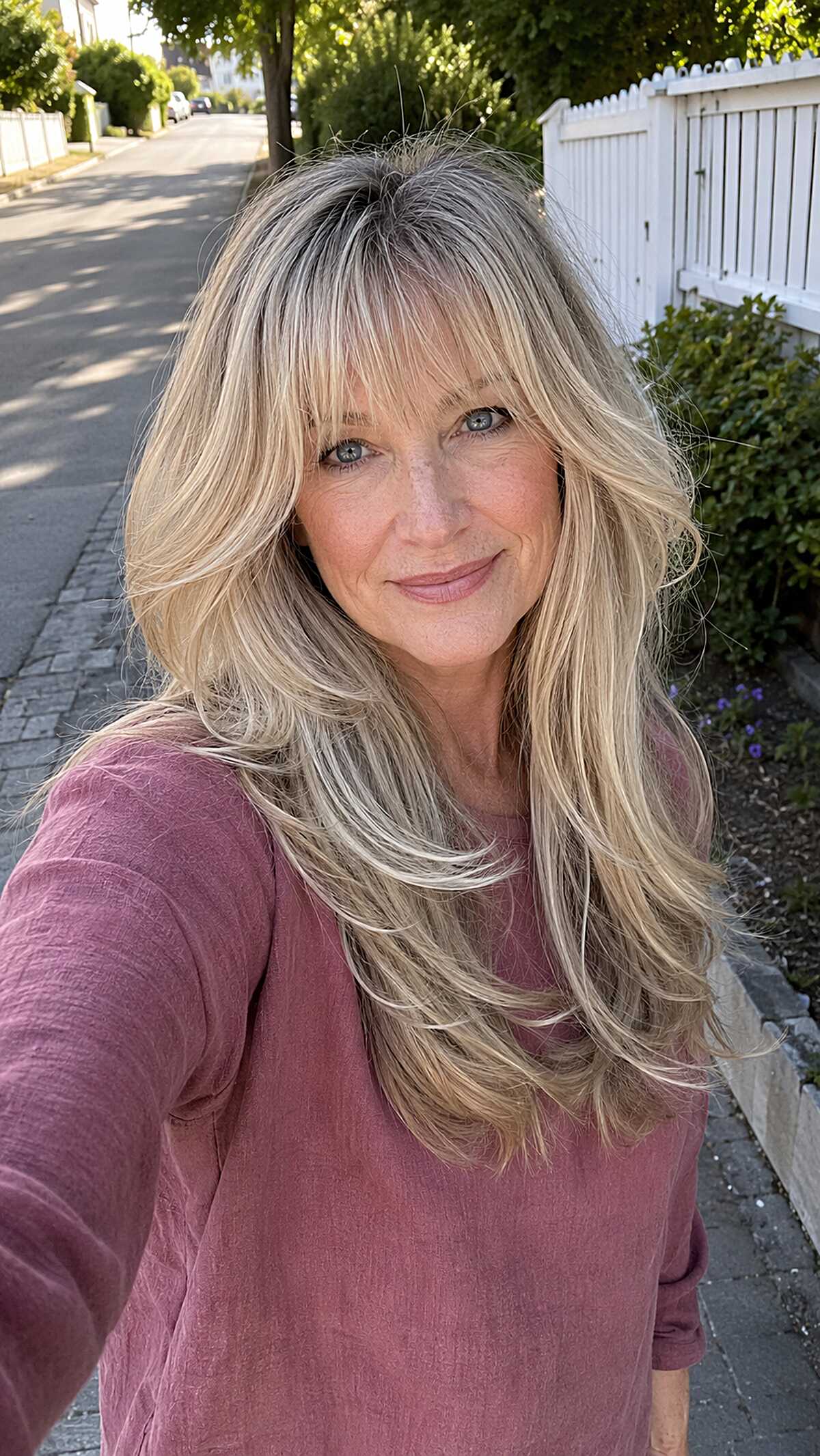Sun-Lit Blonde with Lived-In Fringe and Flipped Ends