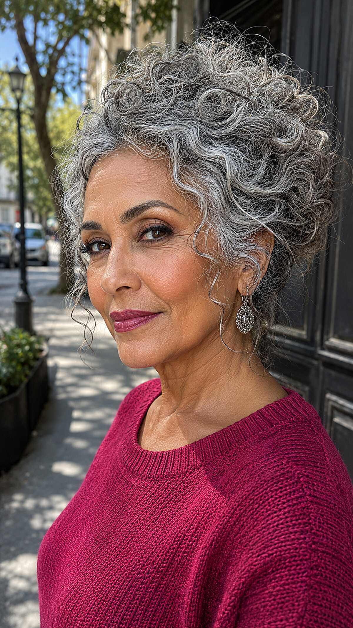 Swept-Up Silver Curls with Loose Temple Pieces