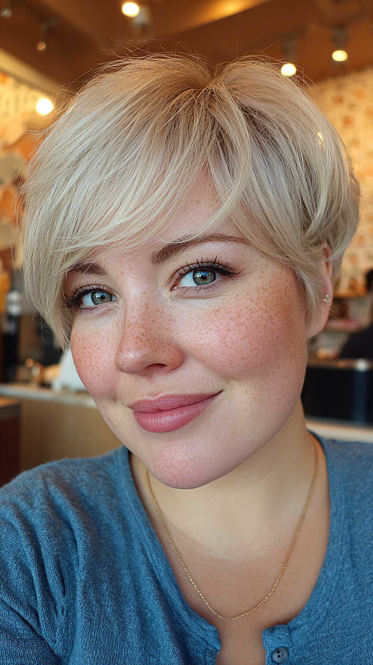 Tapered Blonde Pixie with Long Wispy Fringe