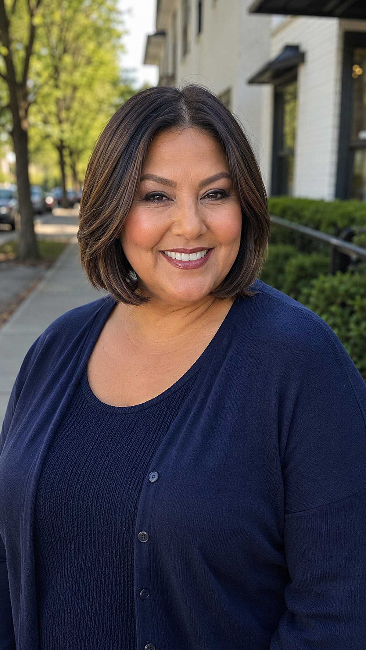 Tucked-Under Chin-Length Bob with Subtle Warm Brunette Dimension