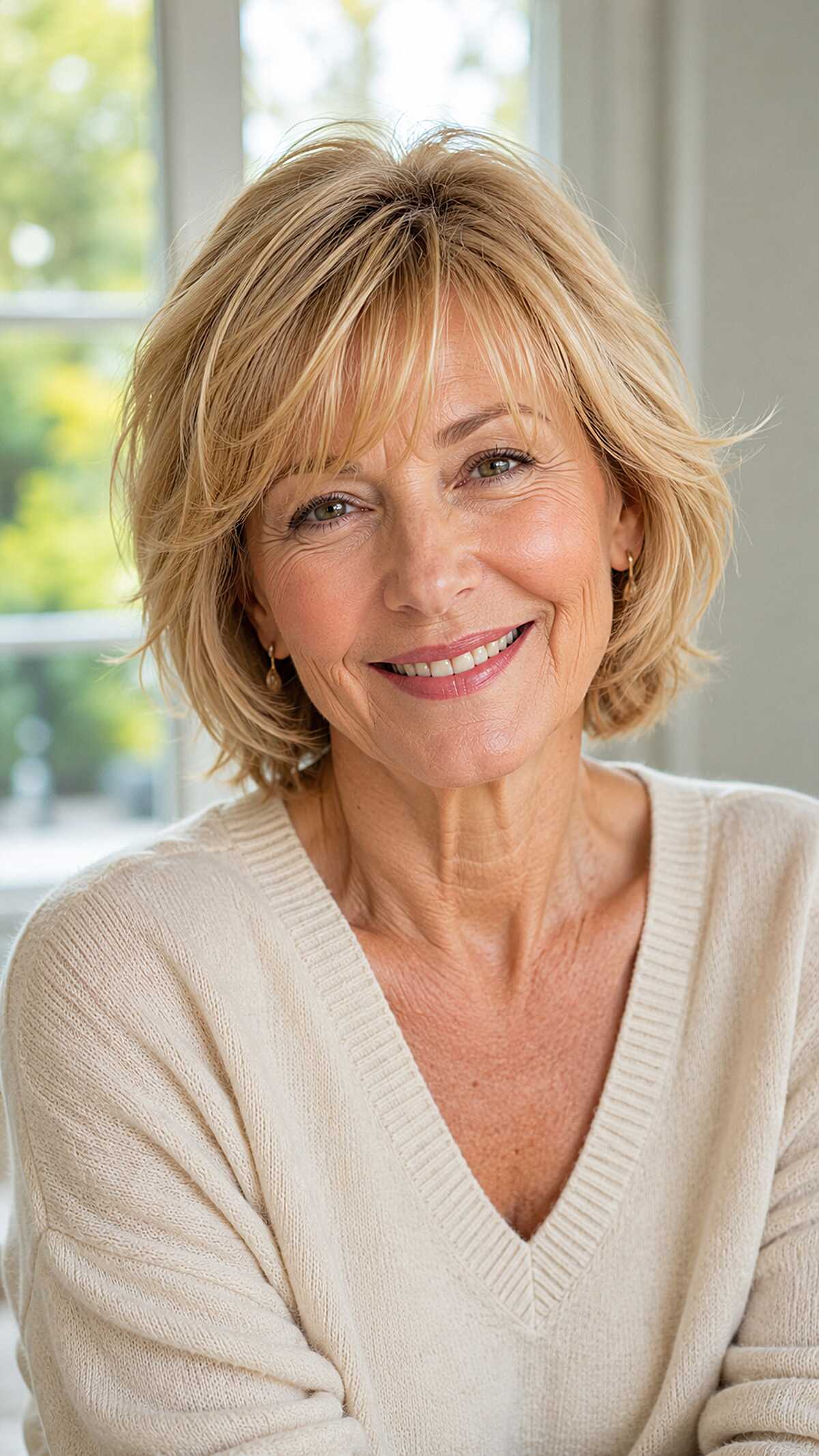 Warm Blonde Flippy Bob with Razored Interior Layers