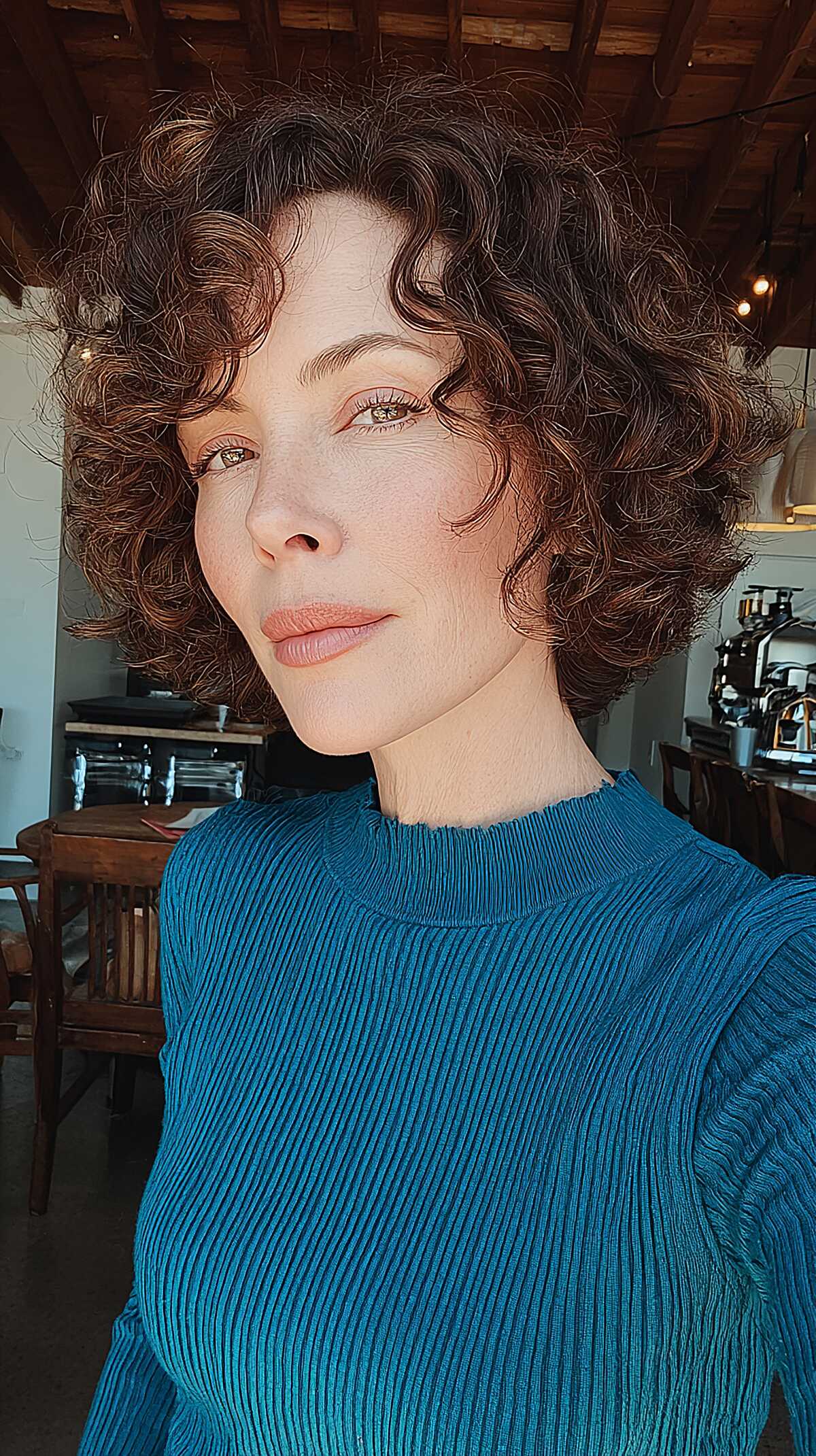 Warm Cocoa Curly Bob with Lived-In Shape