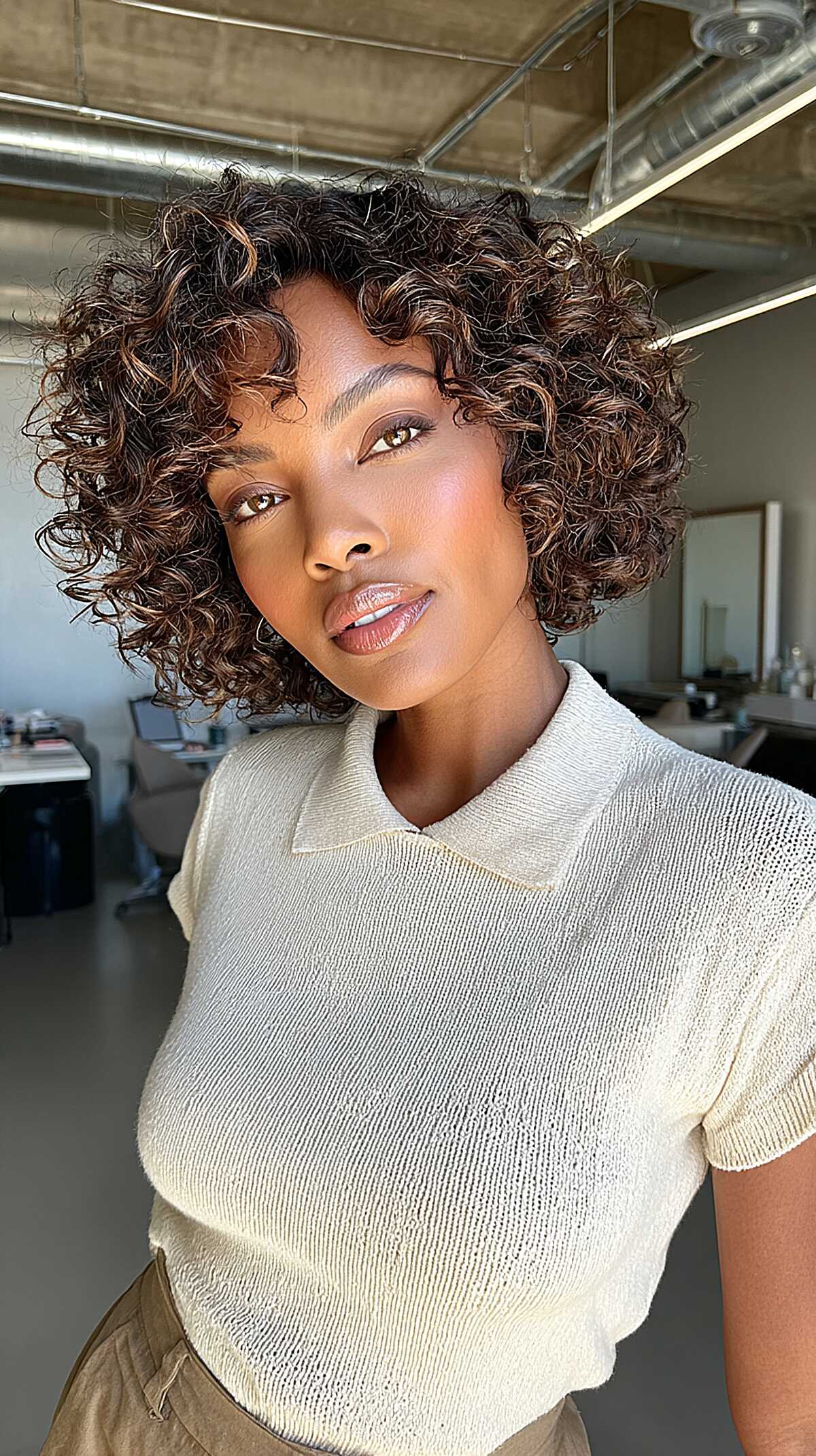 Warm Toffee Spiral Bob with Rounded Fullness