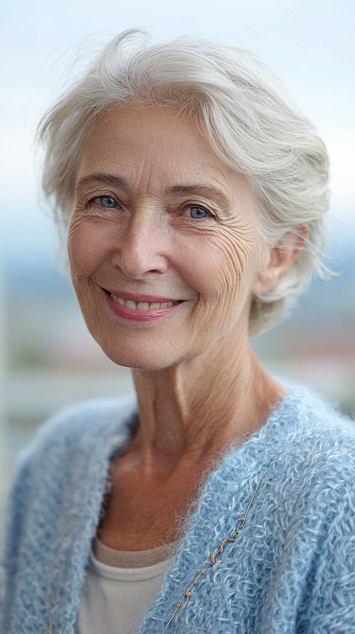 White Silver Ear-Length Cut with Windswept Side Movement