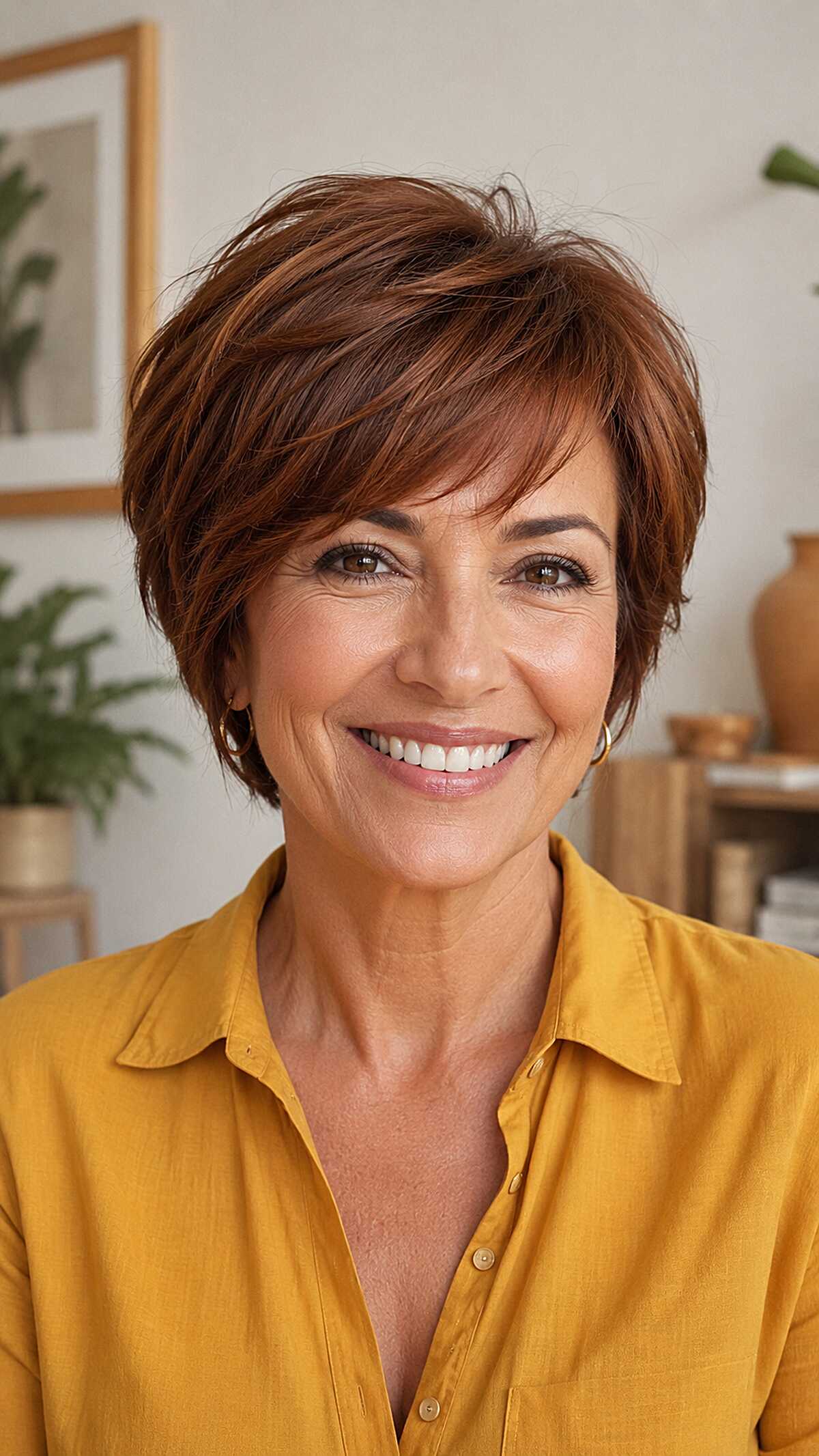 Auburn Razor-Cut With Swept Fringe