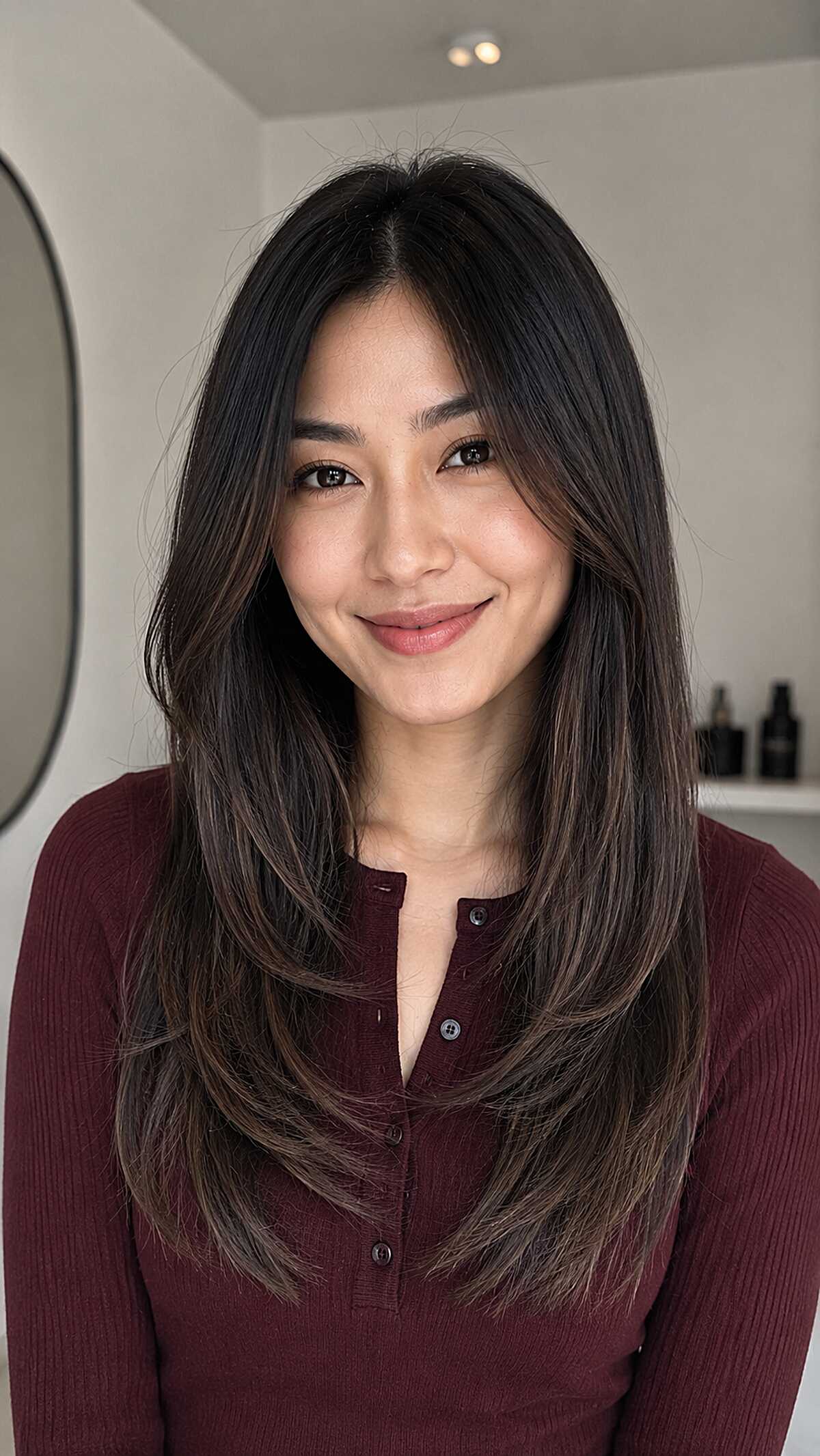Barely-There Brown Balayage on Long Layered Straight Hair