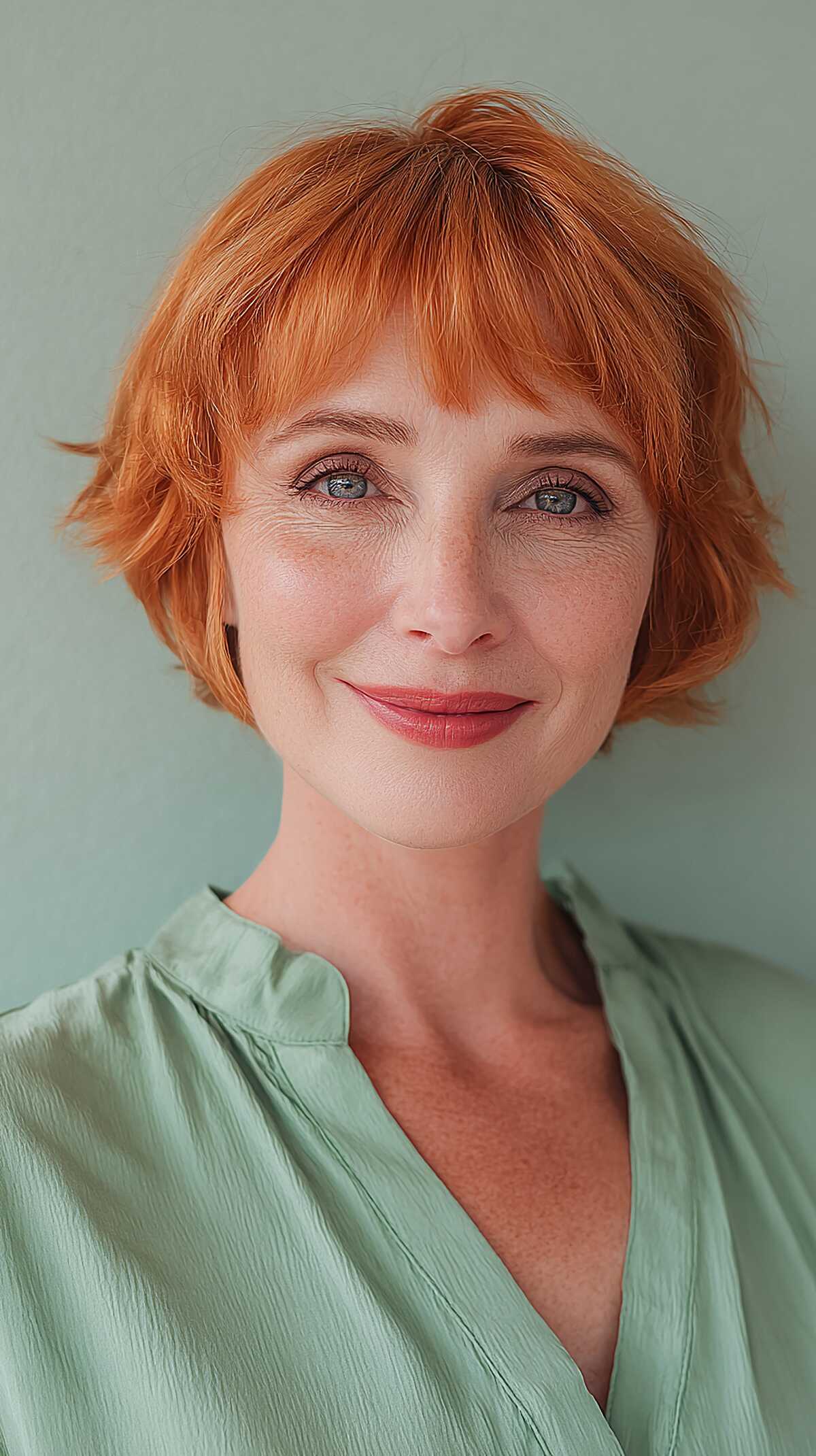 Bright Tangerine Choppy Bixie With Soft Fringe