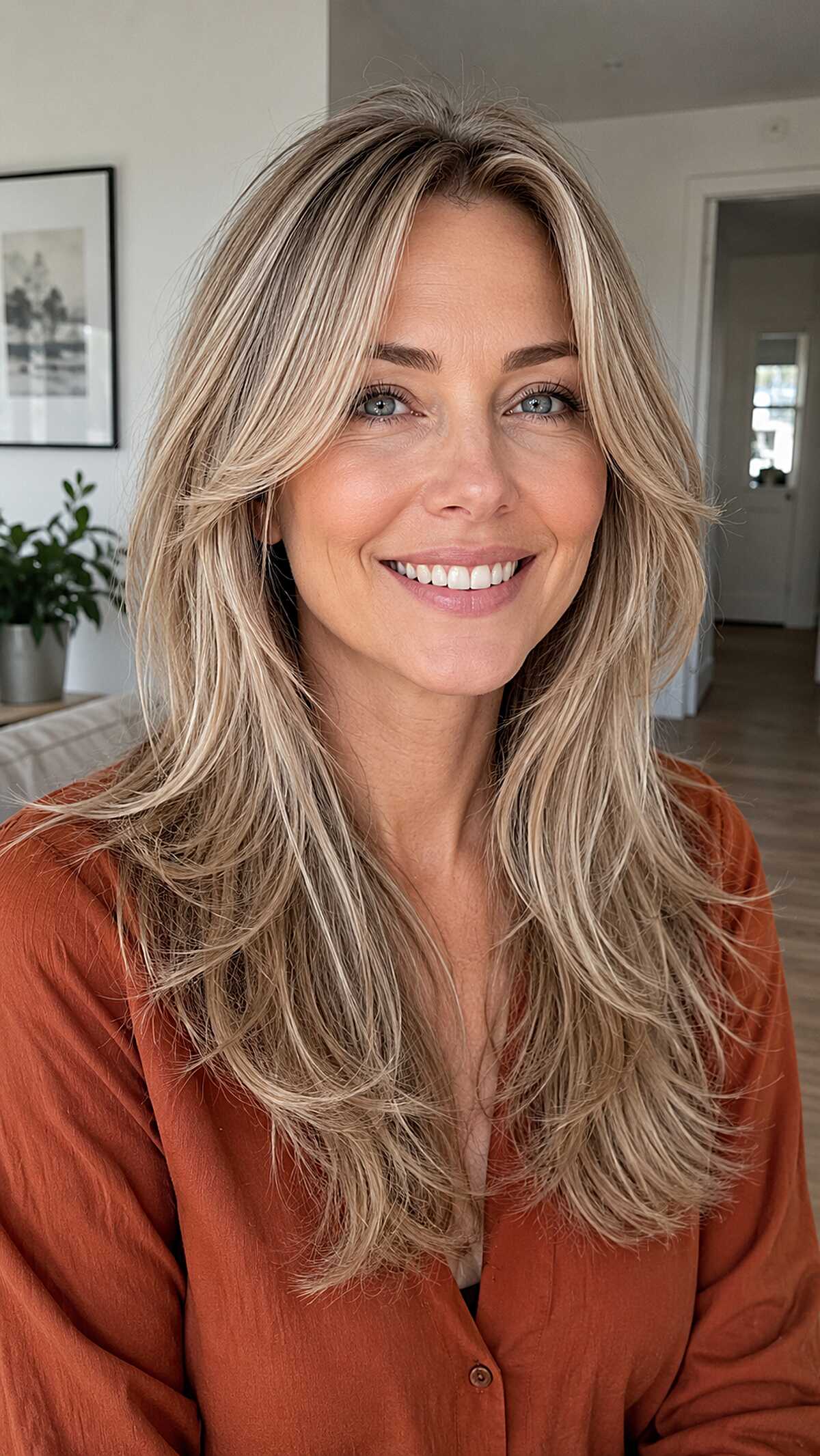 Cool Ash Blonde Butterfly Cut with Layered Volume