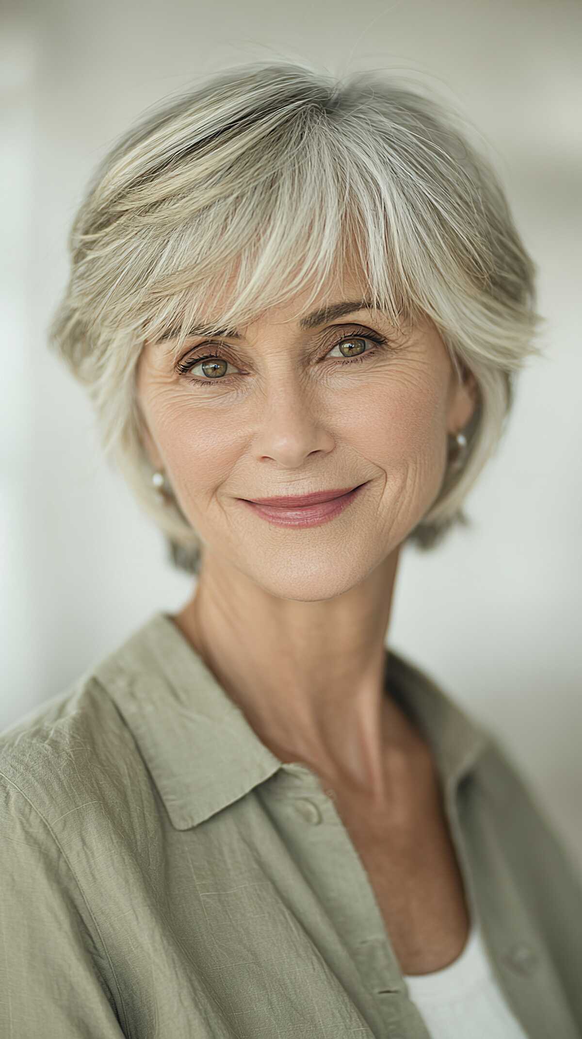Feathered silver short crop with soft wispy layers