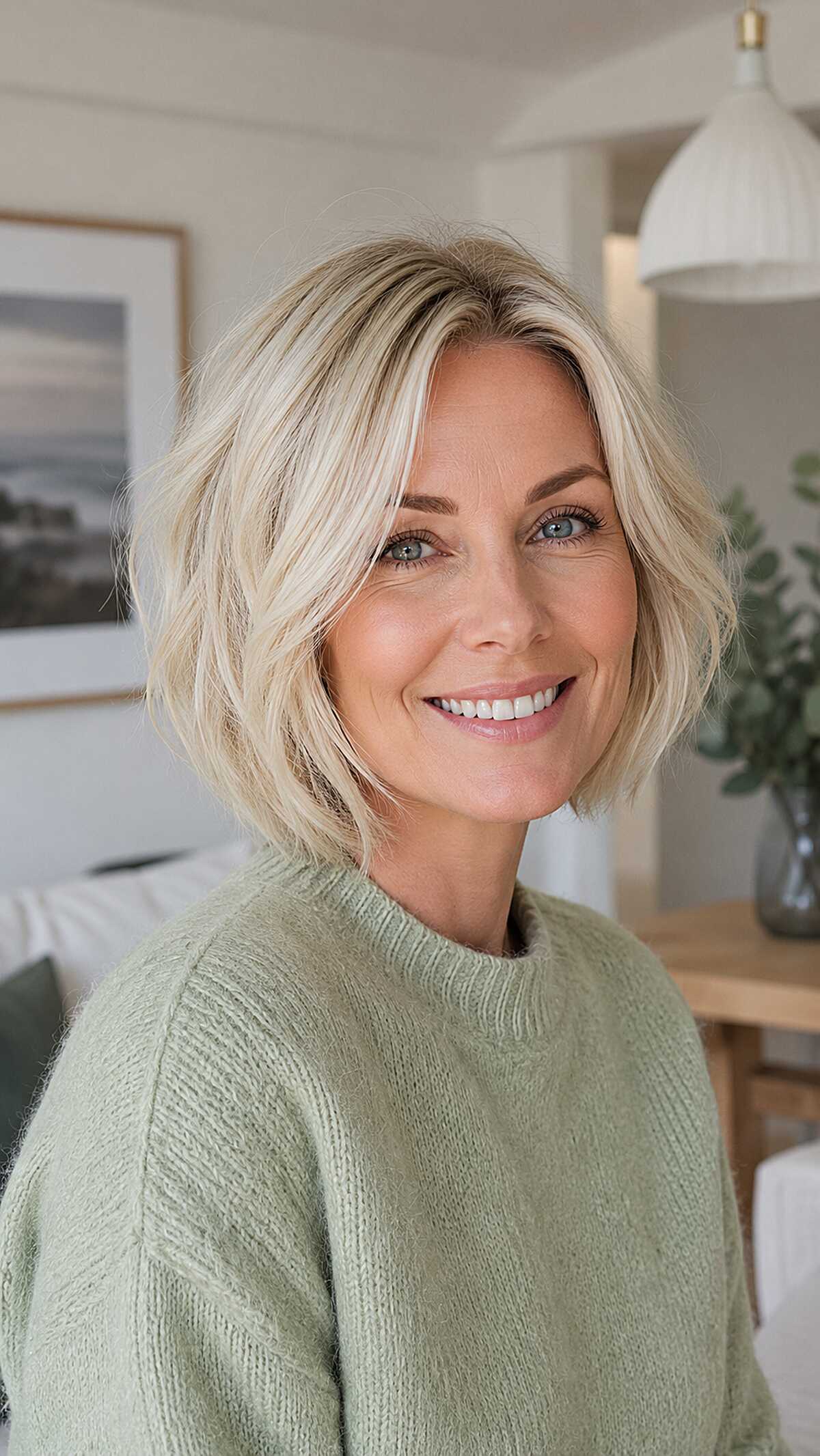Platinum Chin-Length Bob with Lived-In Texture and Side Sweep