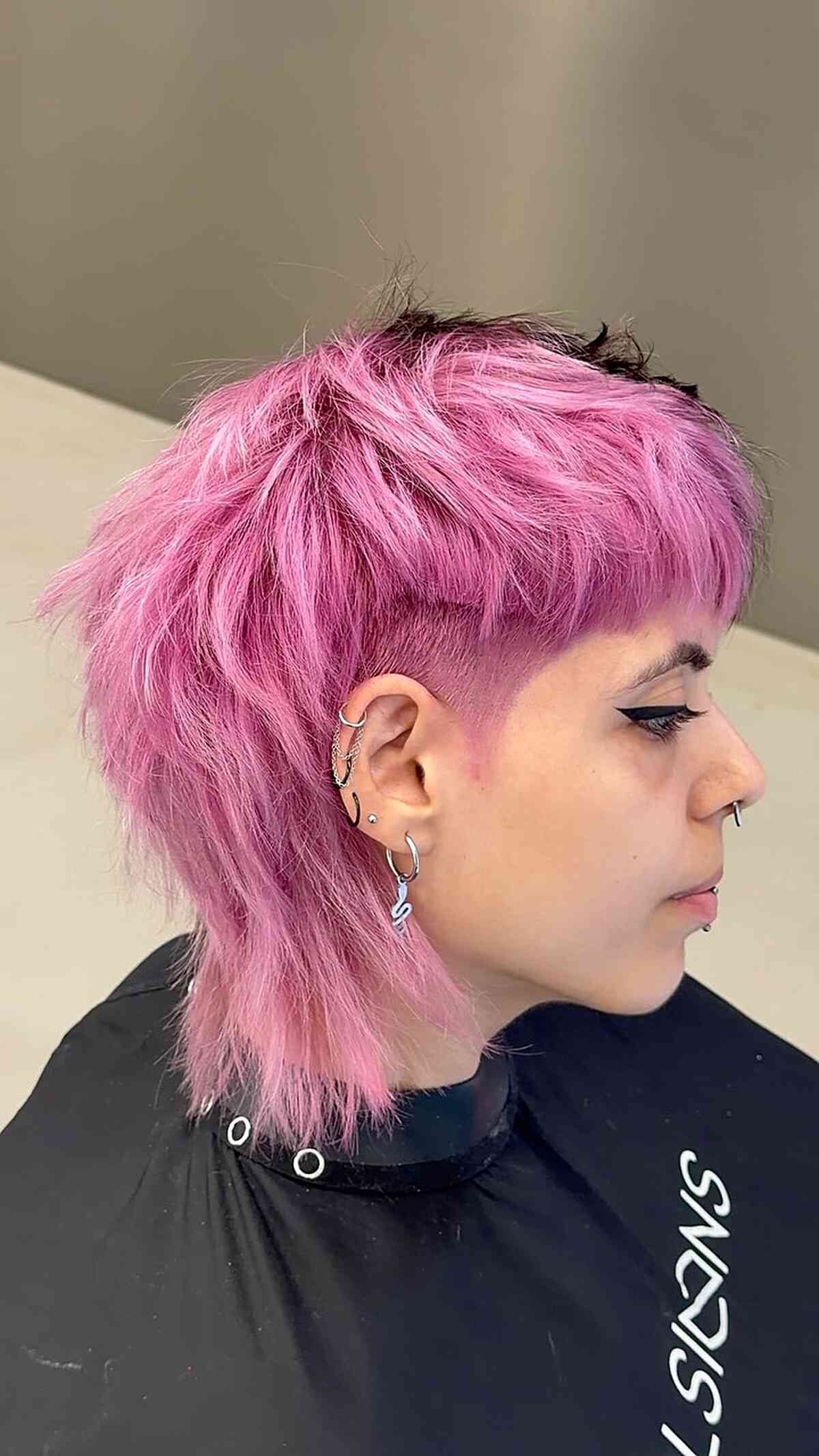 Punk-Inspired Textured Mullet with Vibrant Pink Color