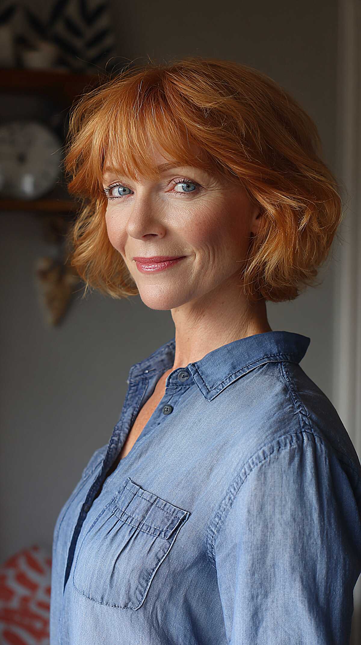 Strawberry Copper Bob with Soft Fringe and Rounded Shape
