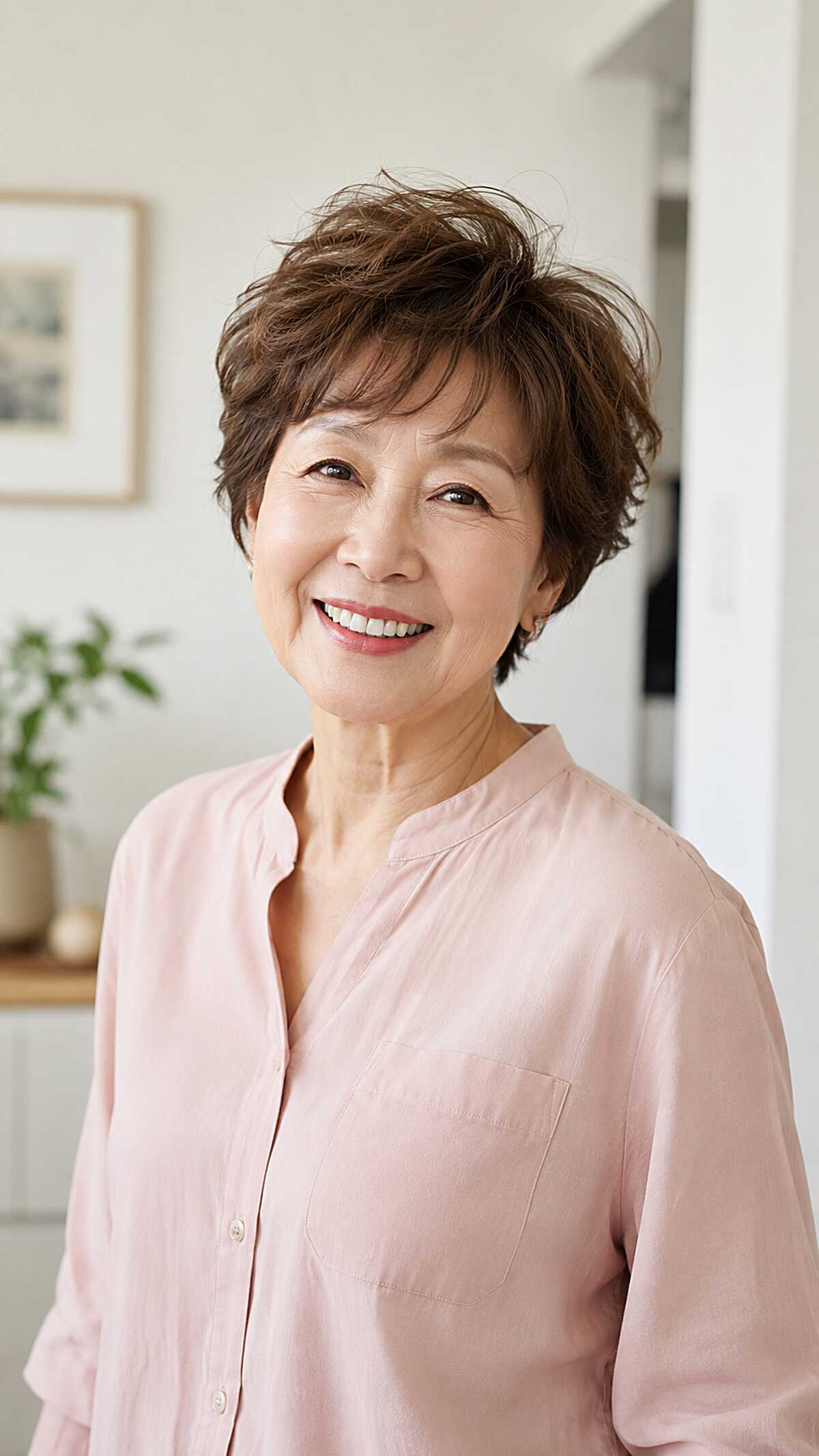 Soft brunette pixie with delicate feathered layers