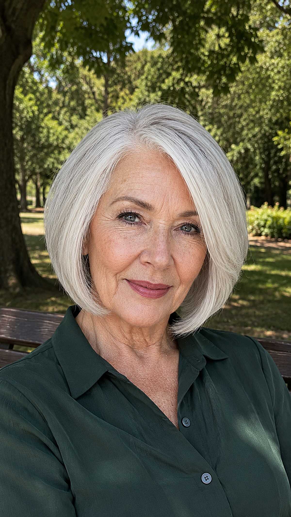 Chin-Length Silver A-Line with Rounded Silhouette
