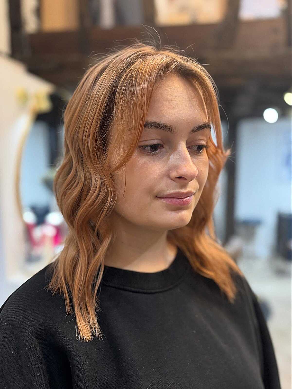 Collarbone Copper with Soft Waves and a Subtle Root Shadow