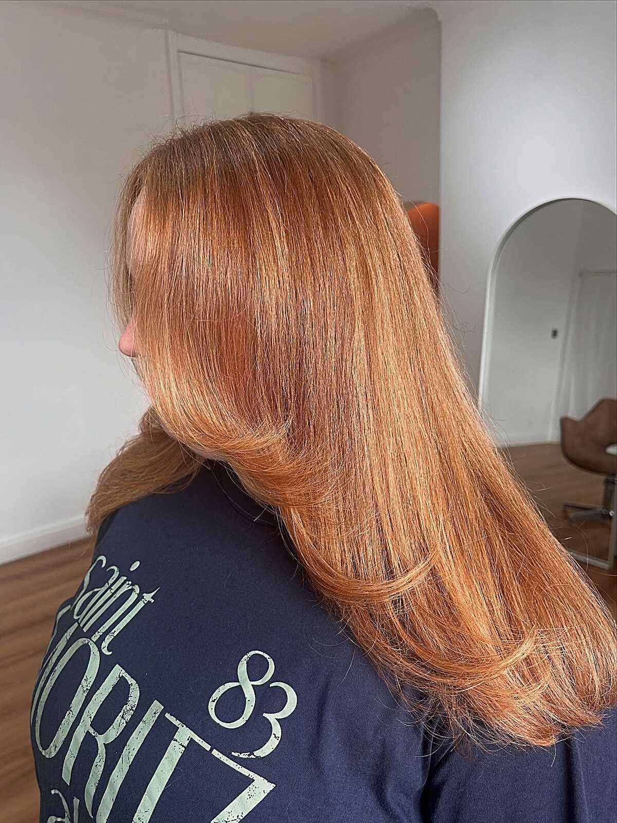 Golden Copper Blown Out on Thick, Long Hair