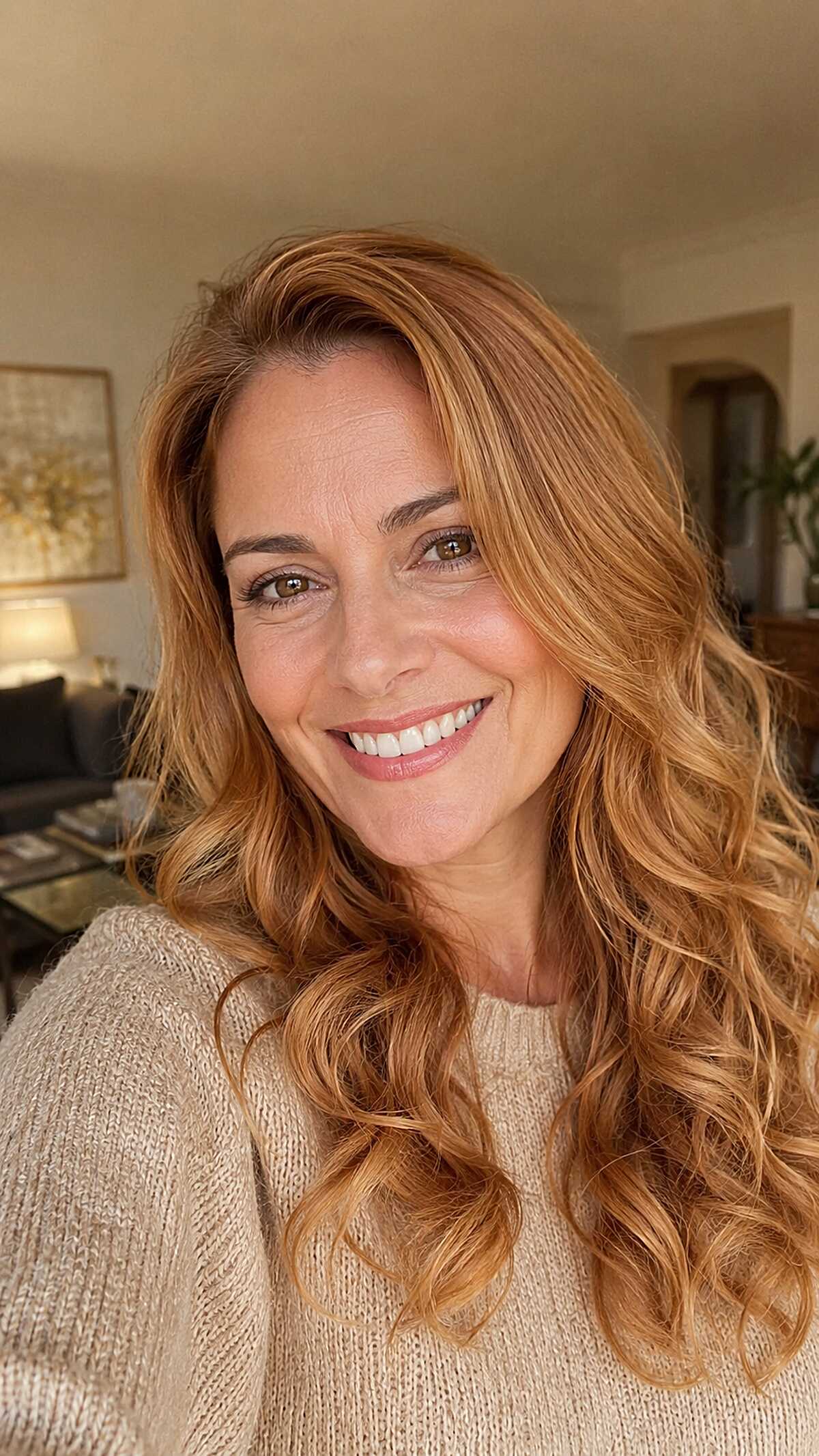 Golden Copper Waves with Blonde Dimension on Long Layers