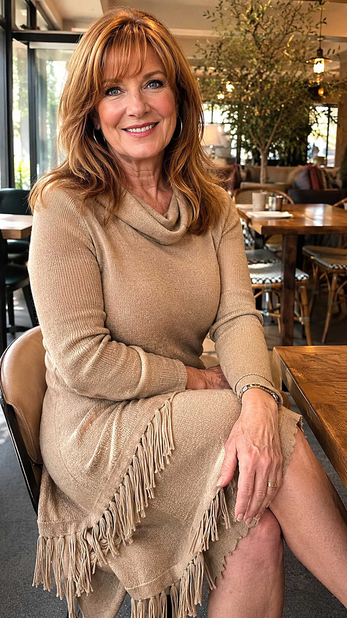Layered Copper with Feathered Bangs on Medium-Length Hair