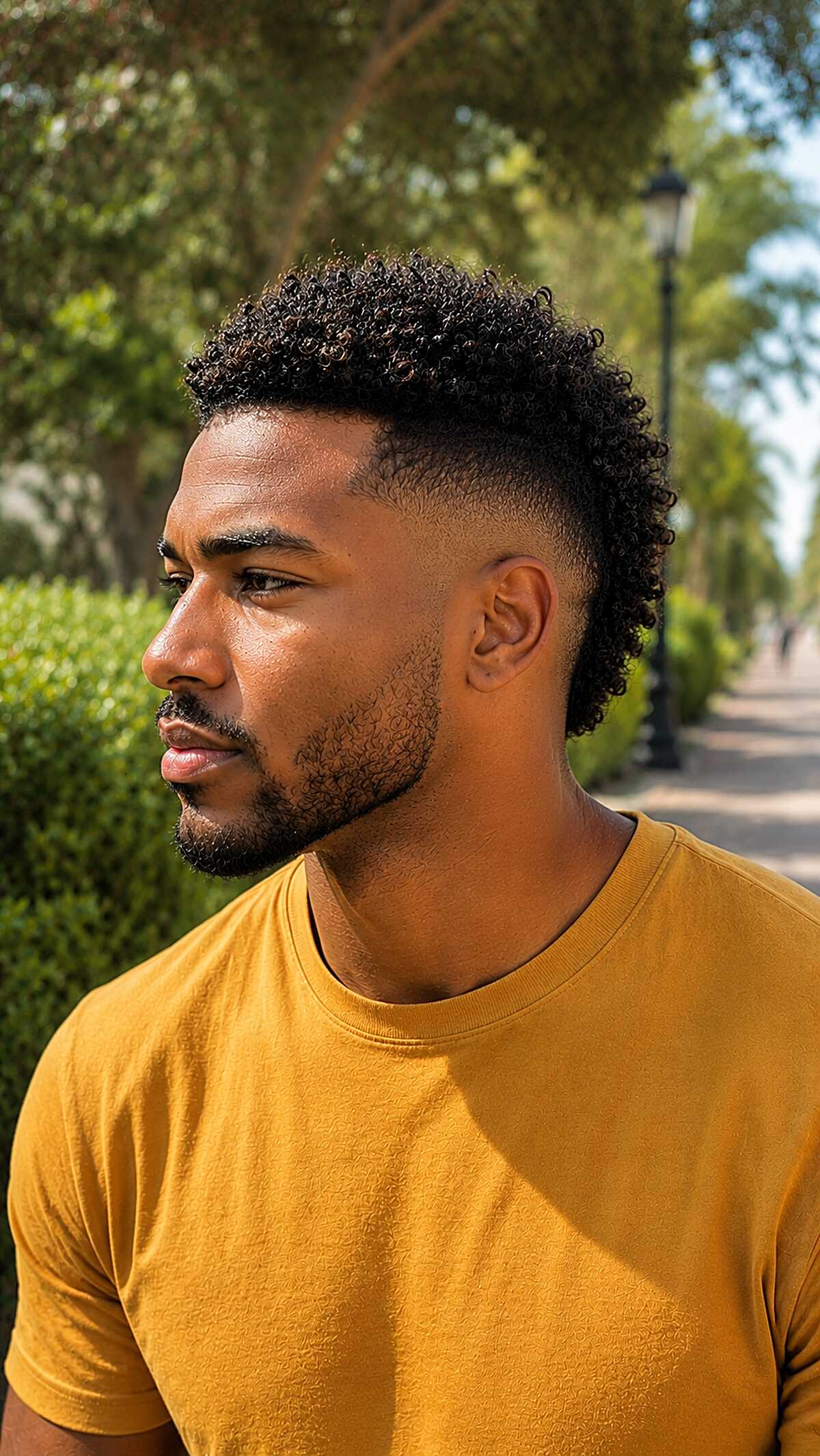 Loose Curly Frohawk with a Mid Skin Fade