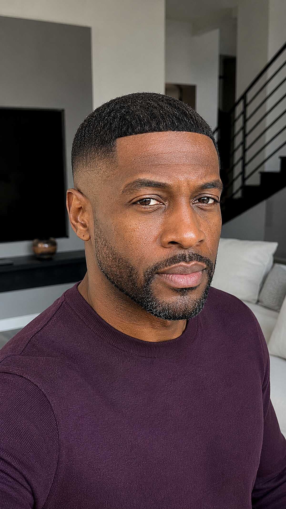 Low Buzz with a Shadow Fade and Pointed Hairline