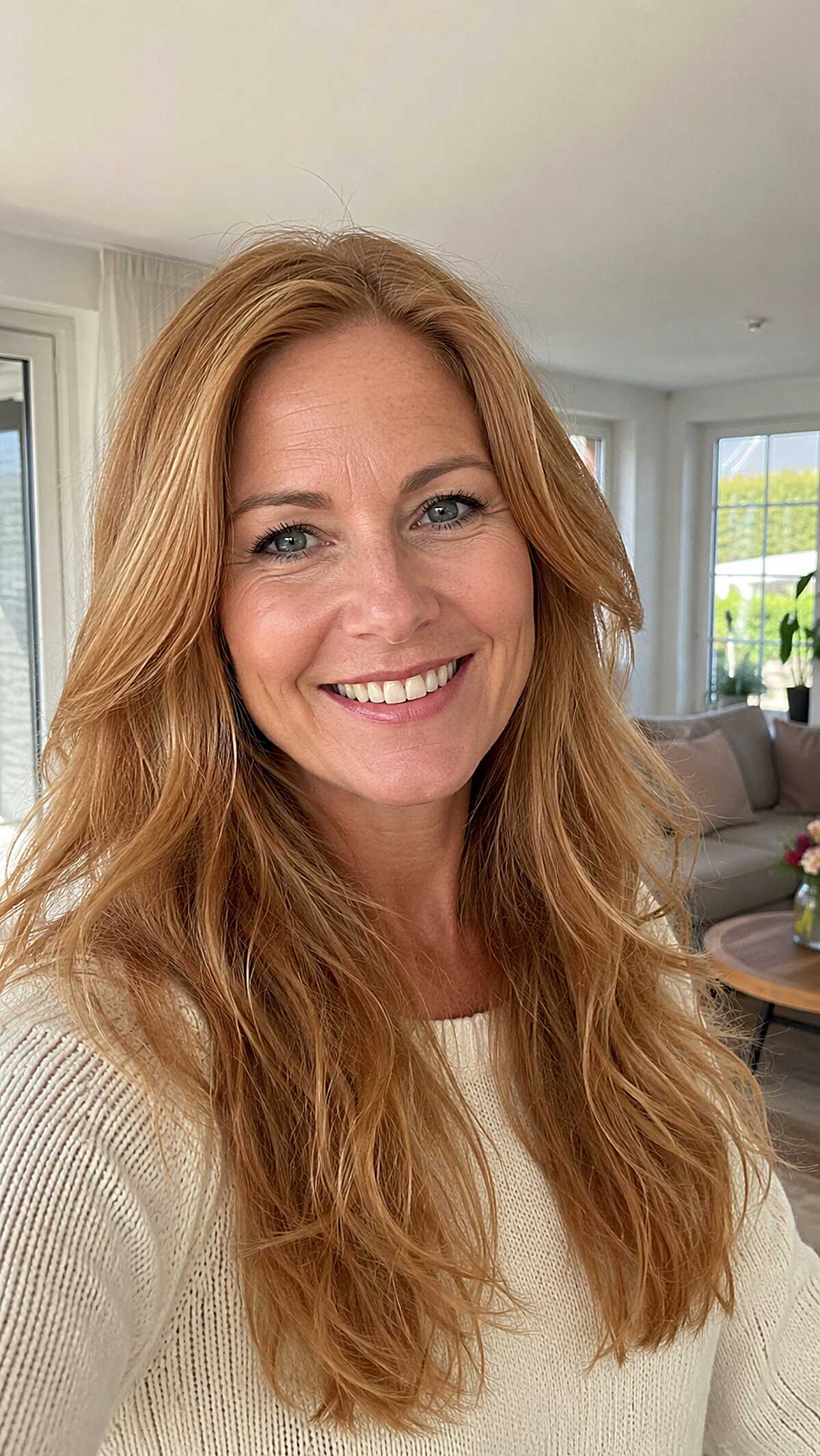 Natural Strawberry Blonde with Undone Texture on Long Layers
