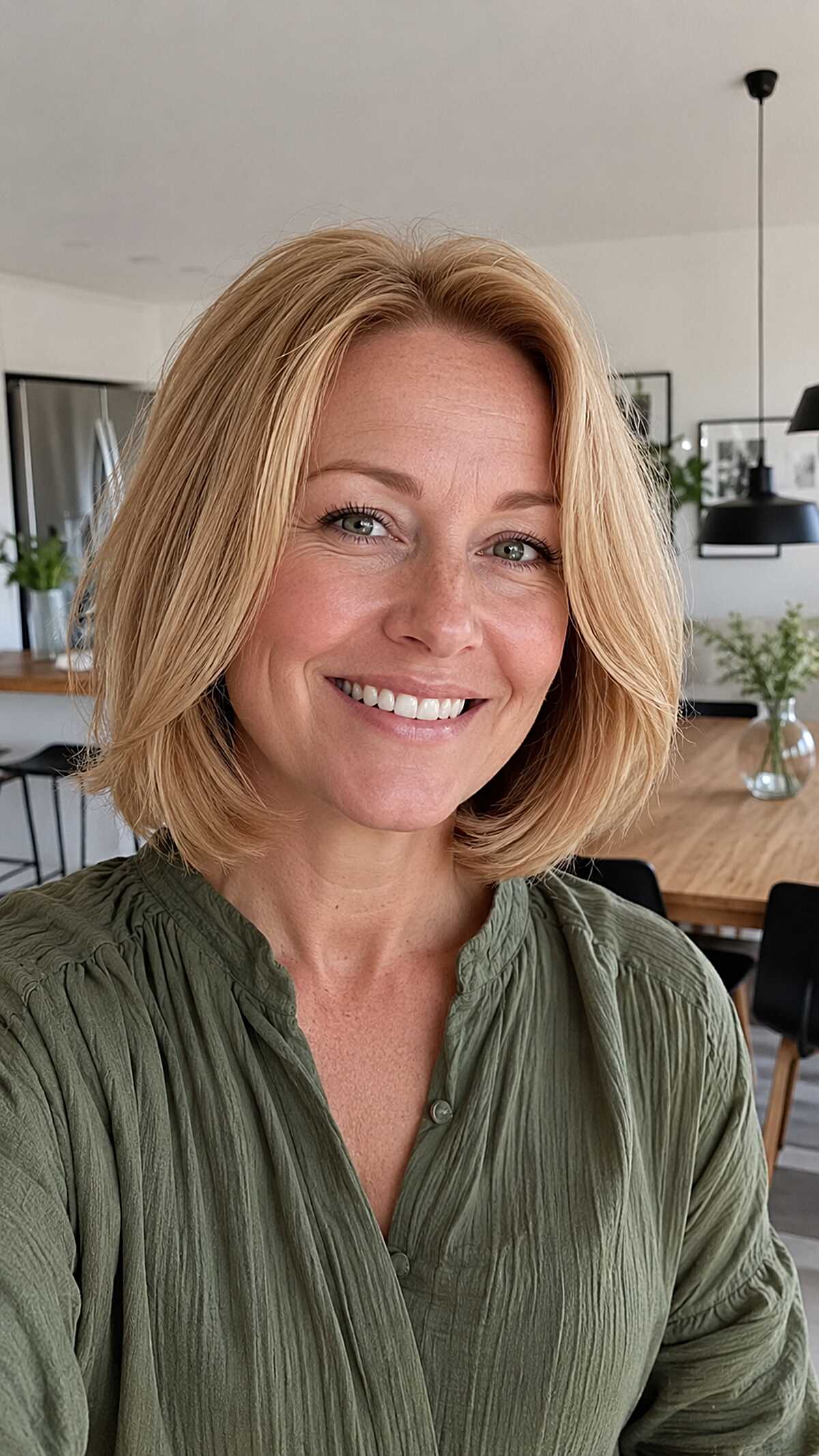 Peachy Blonde Bob with a Subtle Warm Root