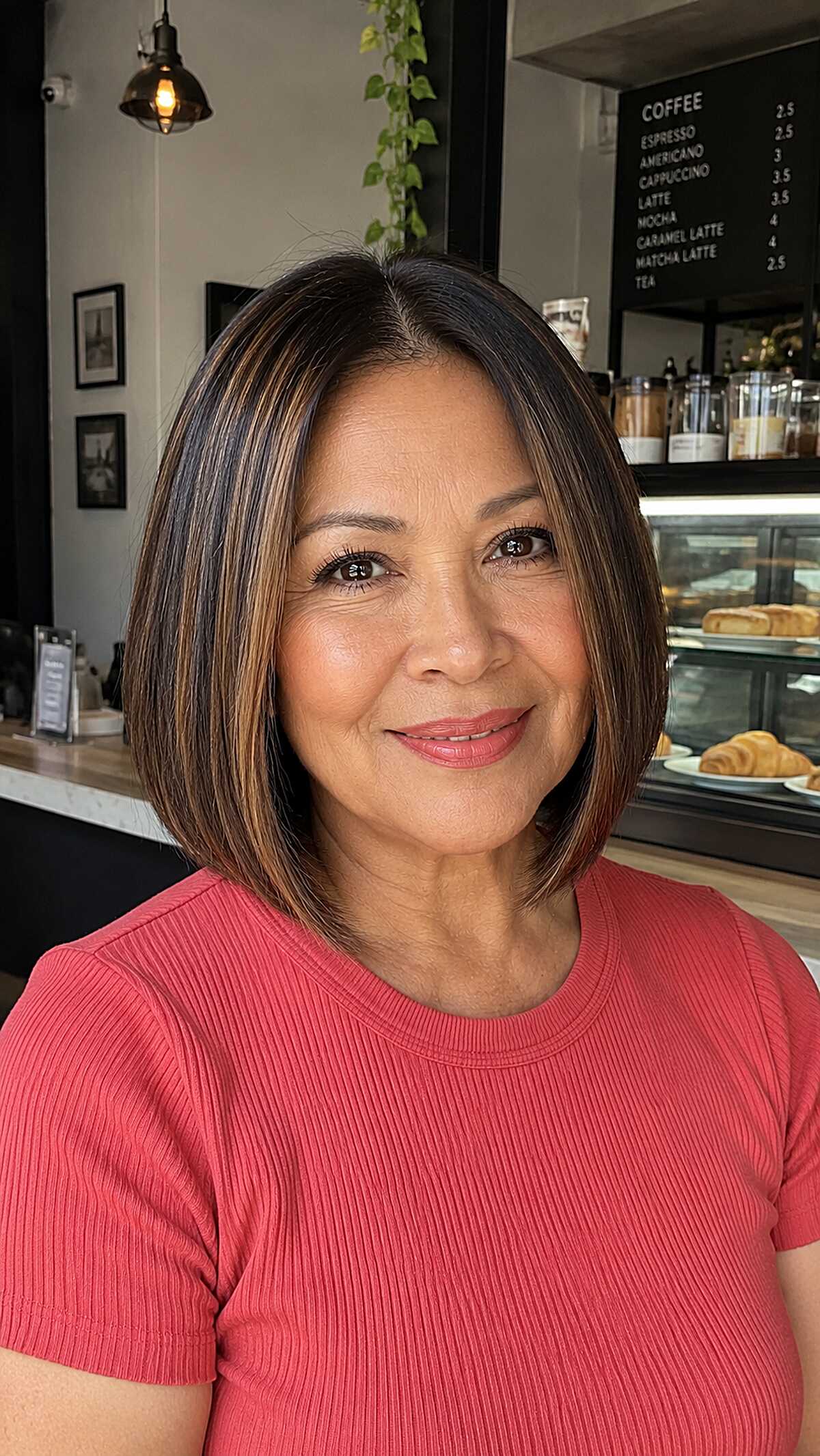 Polished Dark Bob with Warm Toffee Highlights
