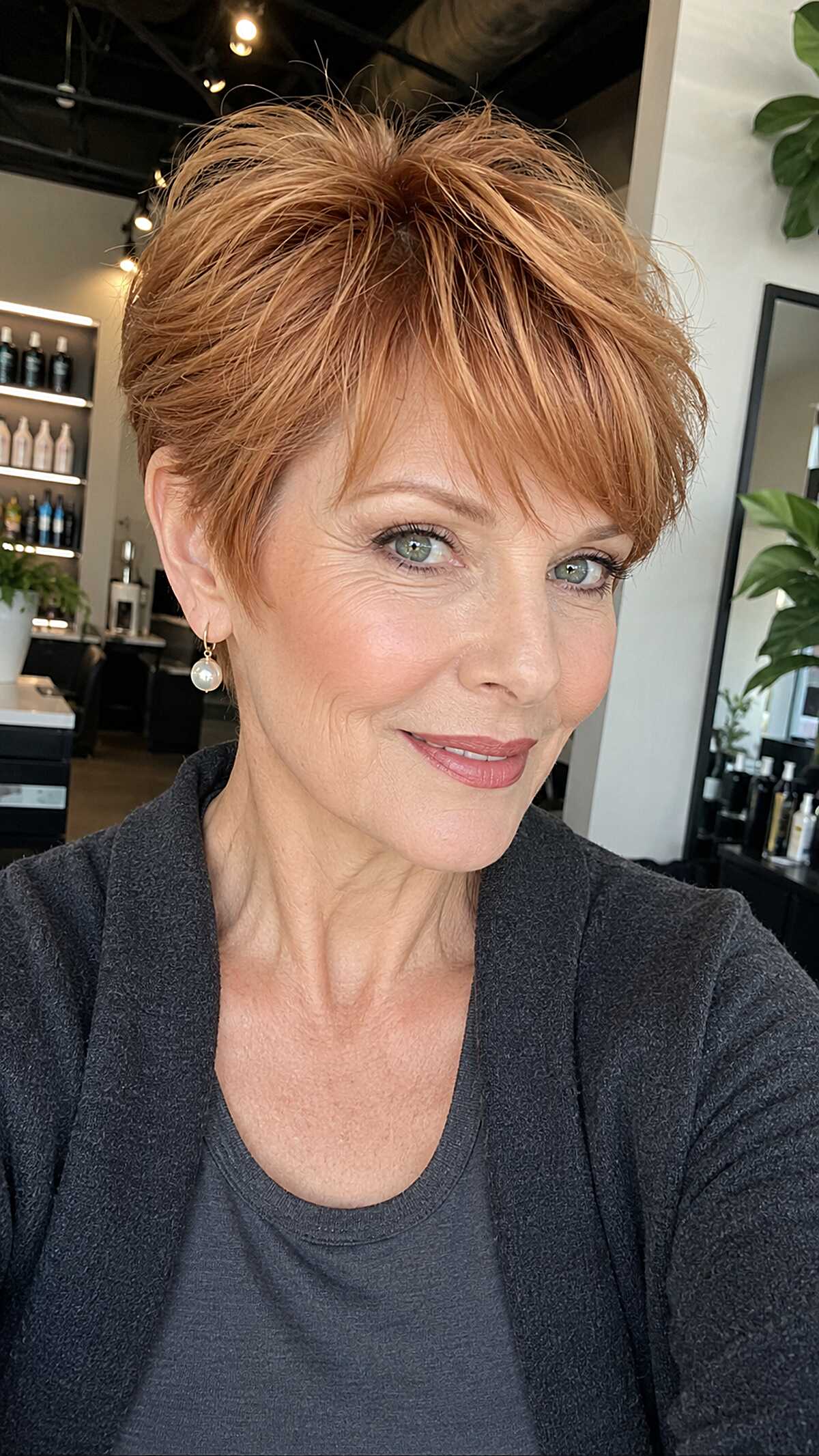 Razored Copper Pixie with Piecey Texture and Tapered Fringe