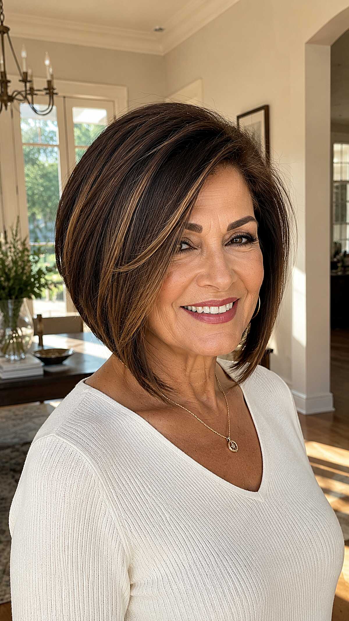 Rich Brunette A-Line with Honey Face-Frame