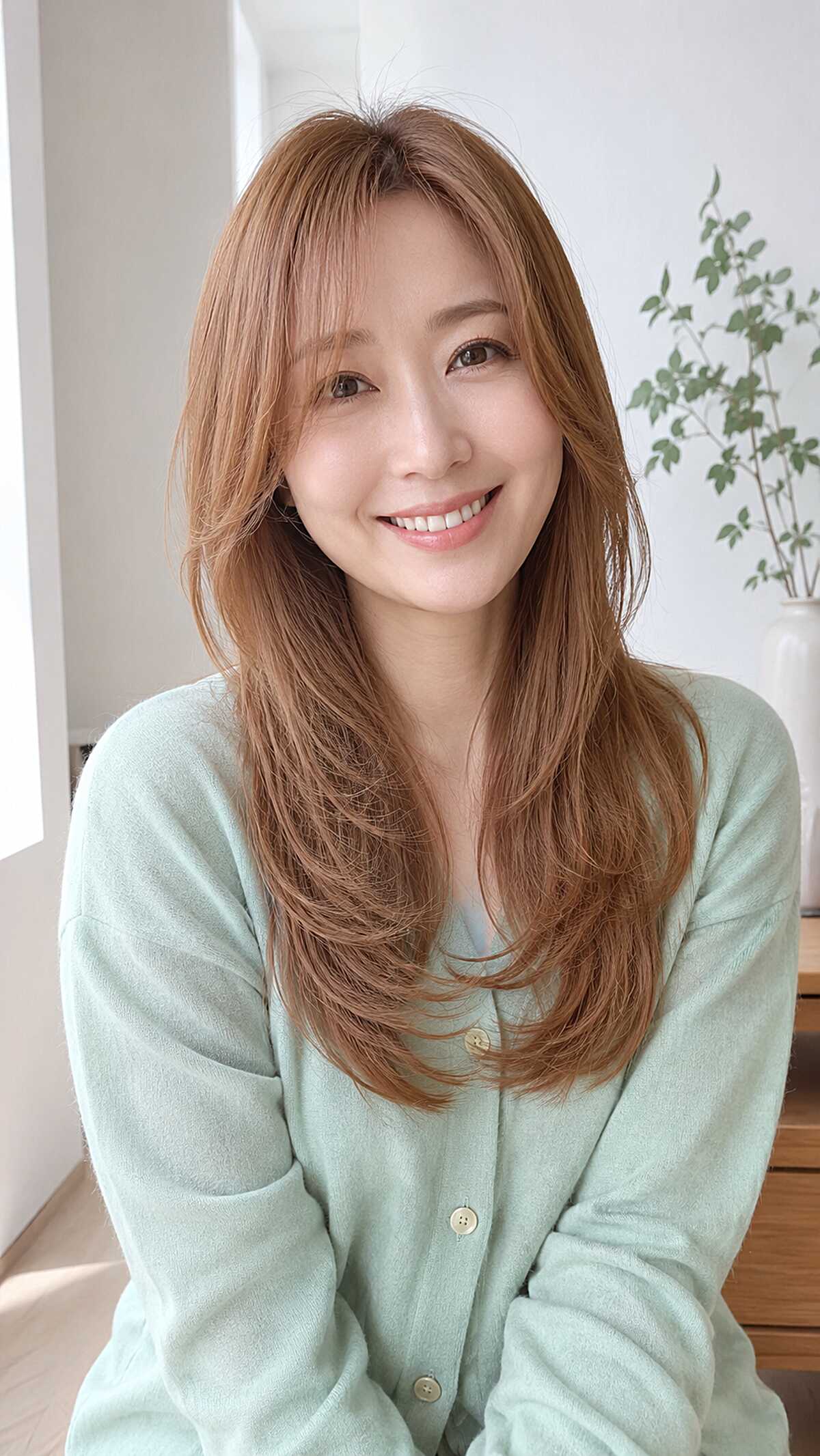 Soft Strawberry Blonde with Face-Framing Layers on Long Hair